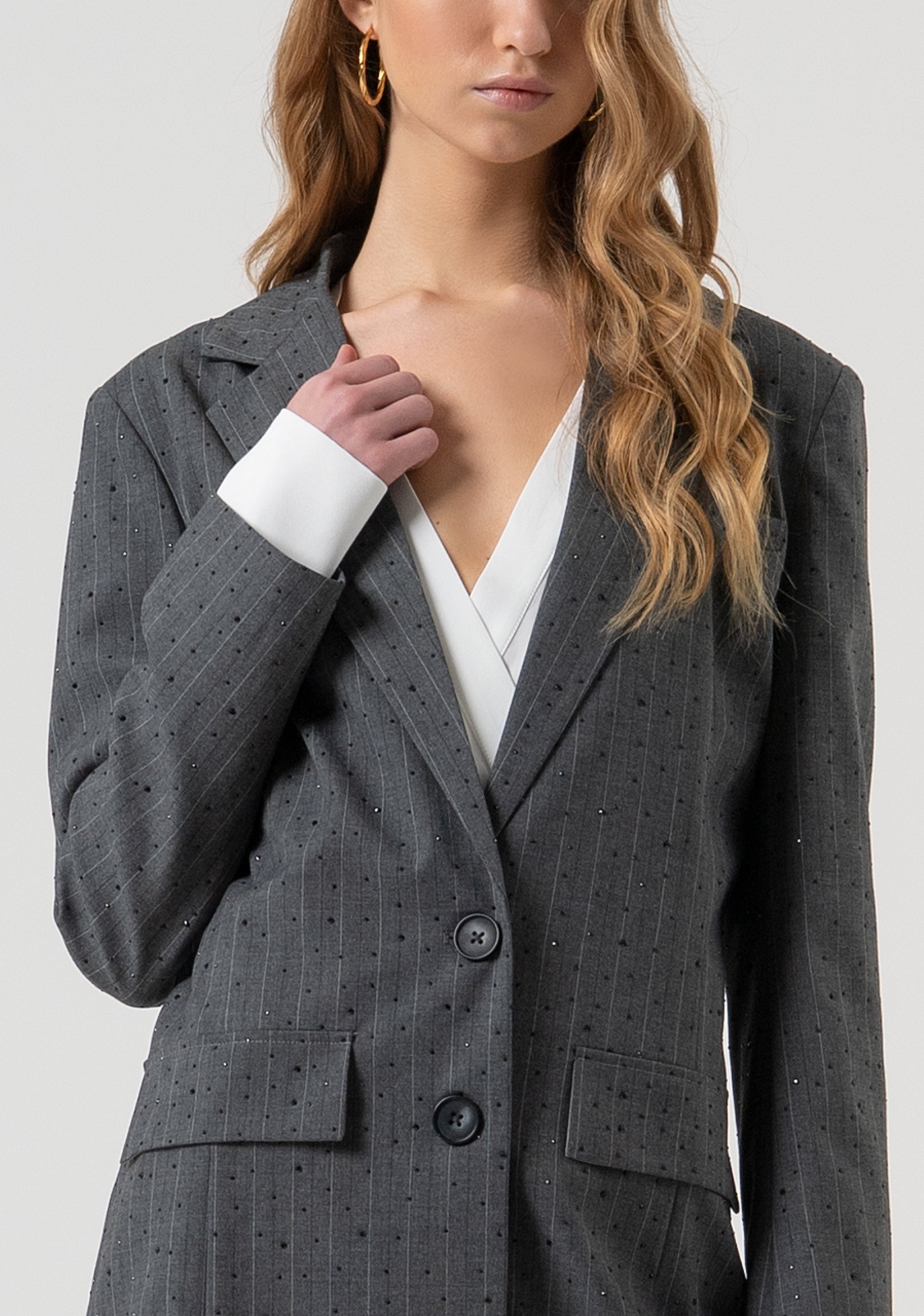 Long blazer jacket regular fit pinstriped with strass Fracomina FR25WJ3011W459D4-121-2
