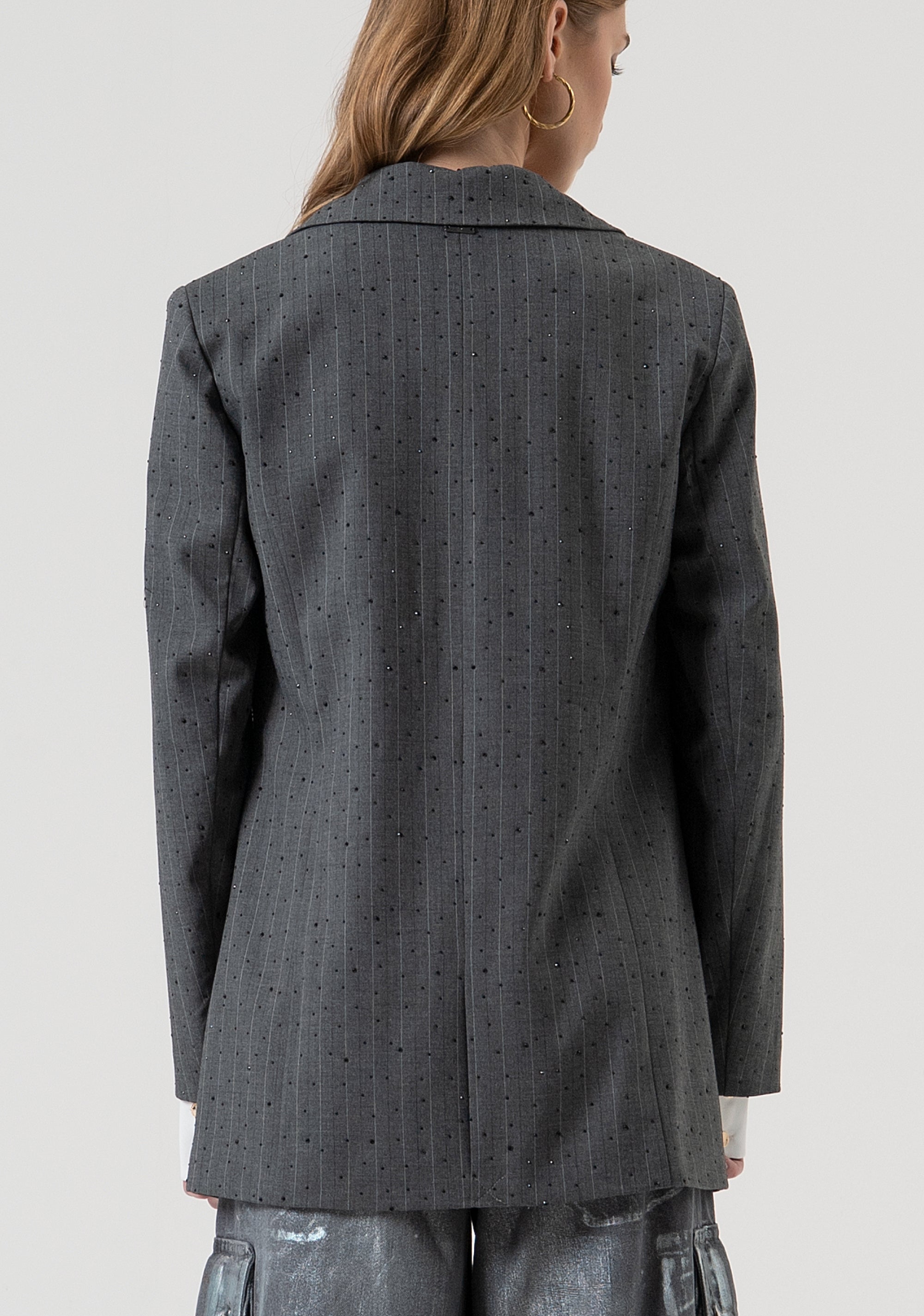 Long blazer jacket regular fit pinstriped with strass Fracomina FR25WJ3011W459D4-121-4