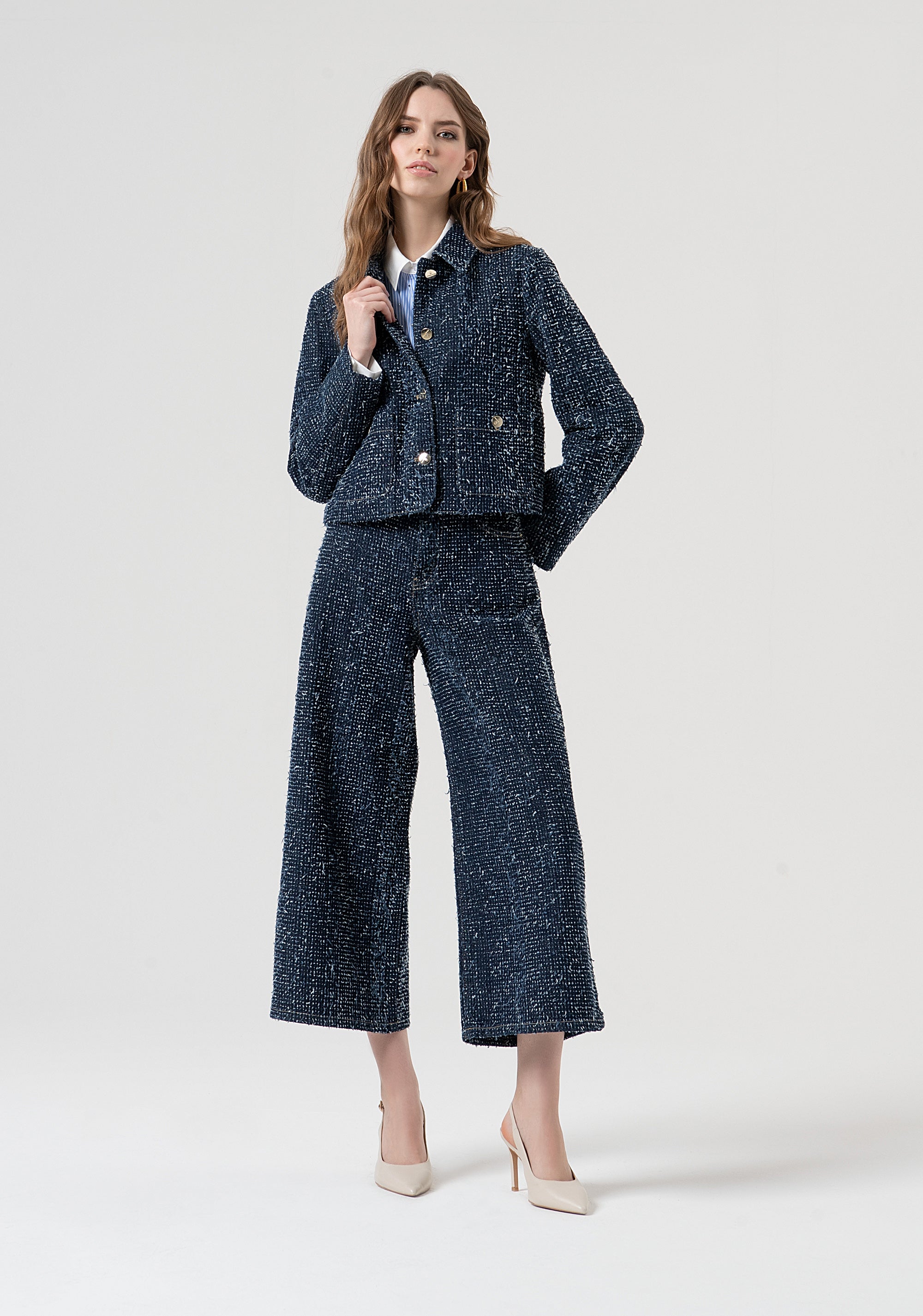 Short jacket made in bouclè denim Fracomina FR25WJ4011D419F7-117-5