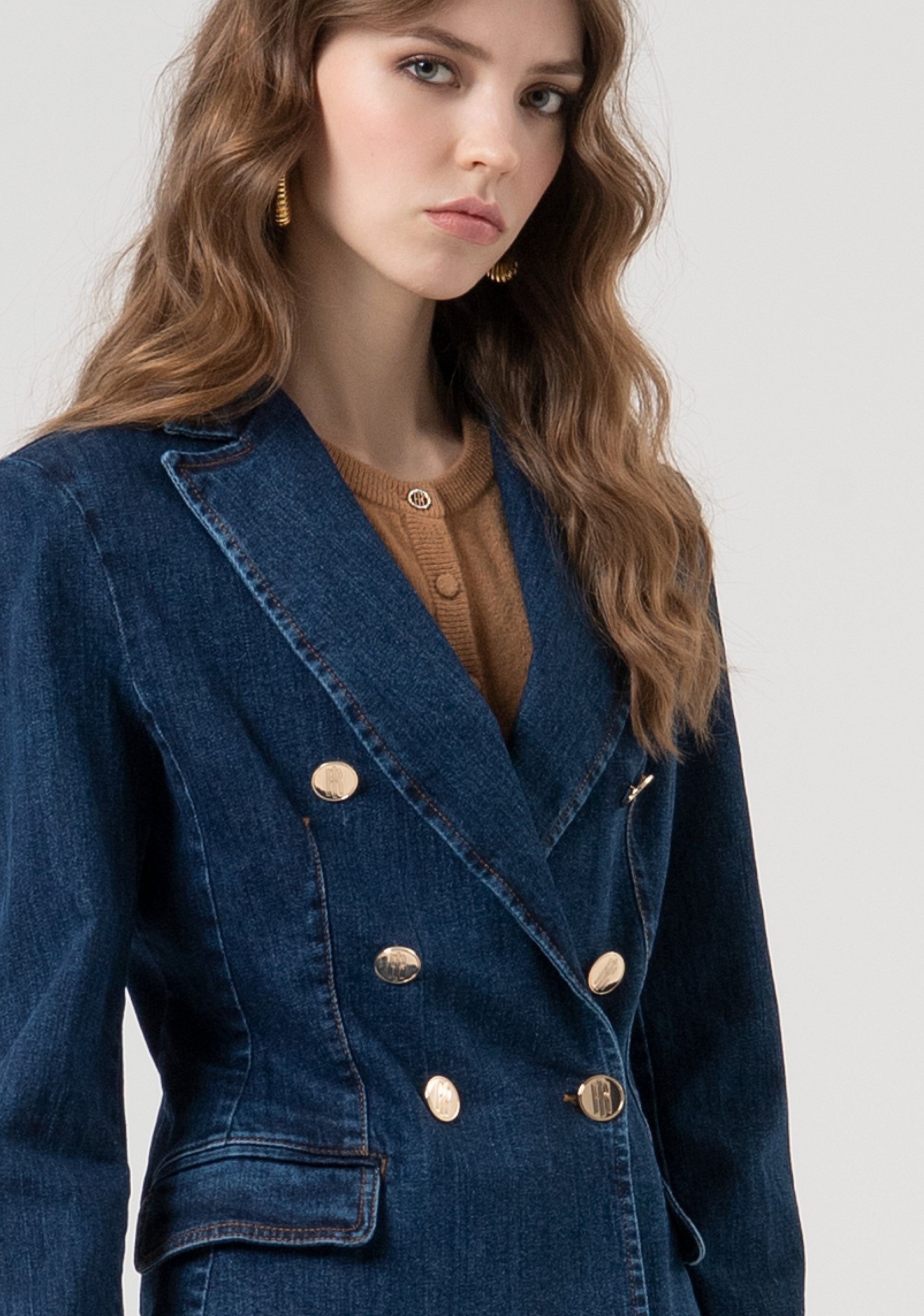 Blazer jacket regular fit double breasted made in denim with vintage wash Fracomina FR25WJ4012D45002-987-2