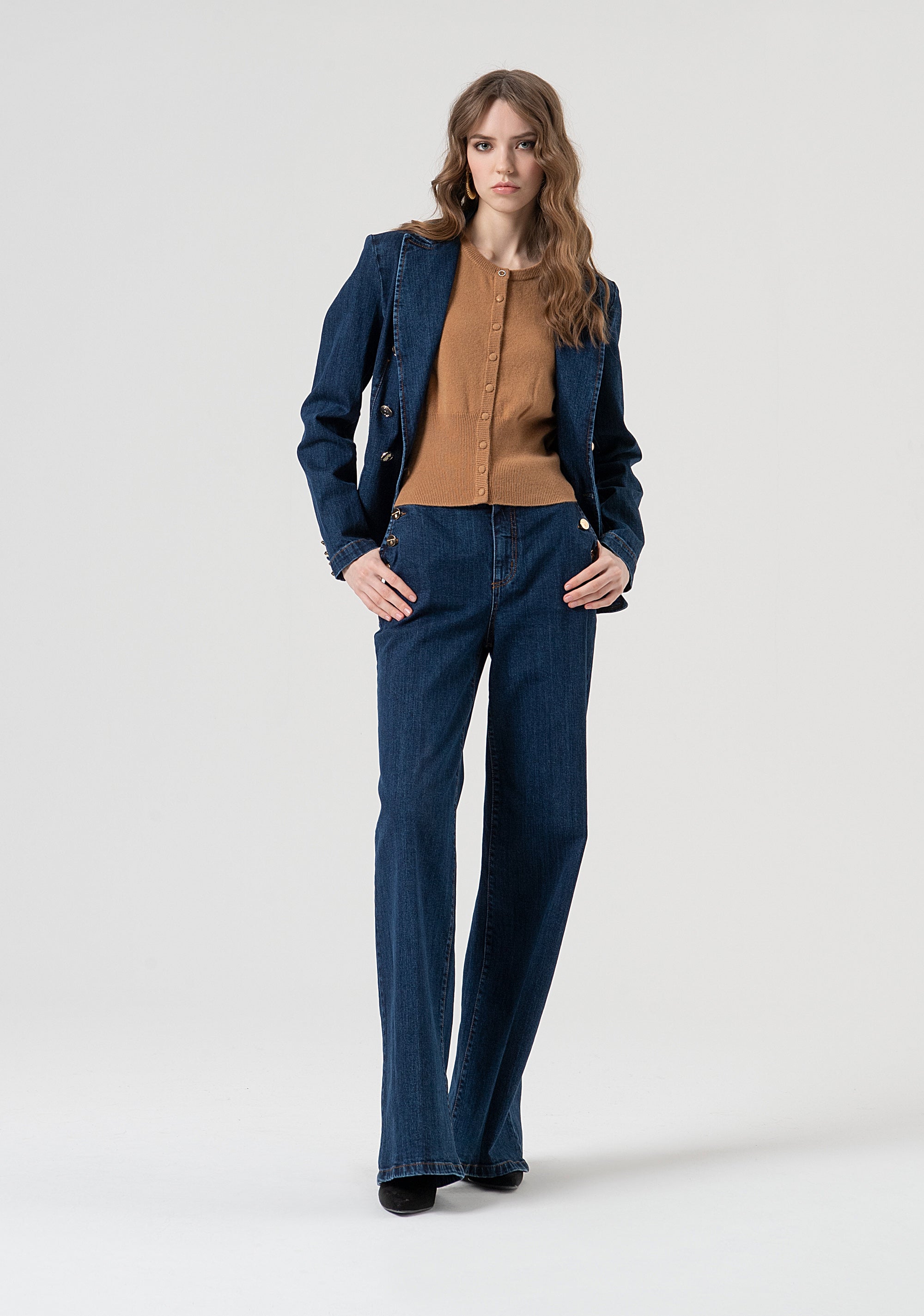 Blazer jacket regular fit double breasted made in denim with vintage wash Fracomina FR25WJ4012D45002-987-4