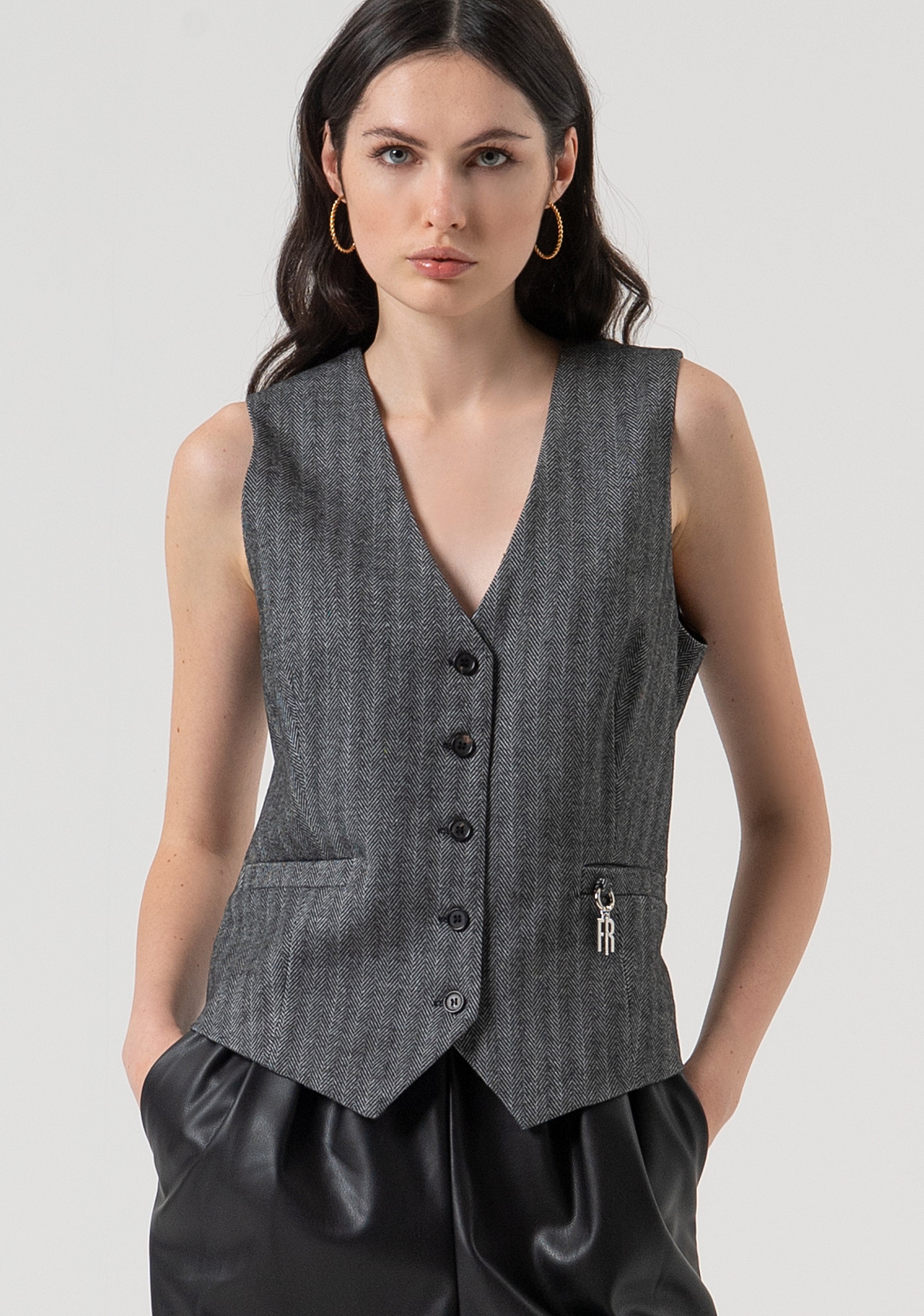 Gilet regular fit made in pinstriped fabric Fracomina FR25WJ5005W492W5-159-1