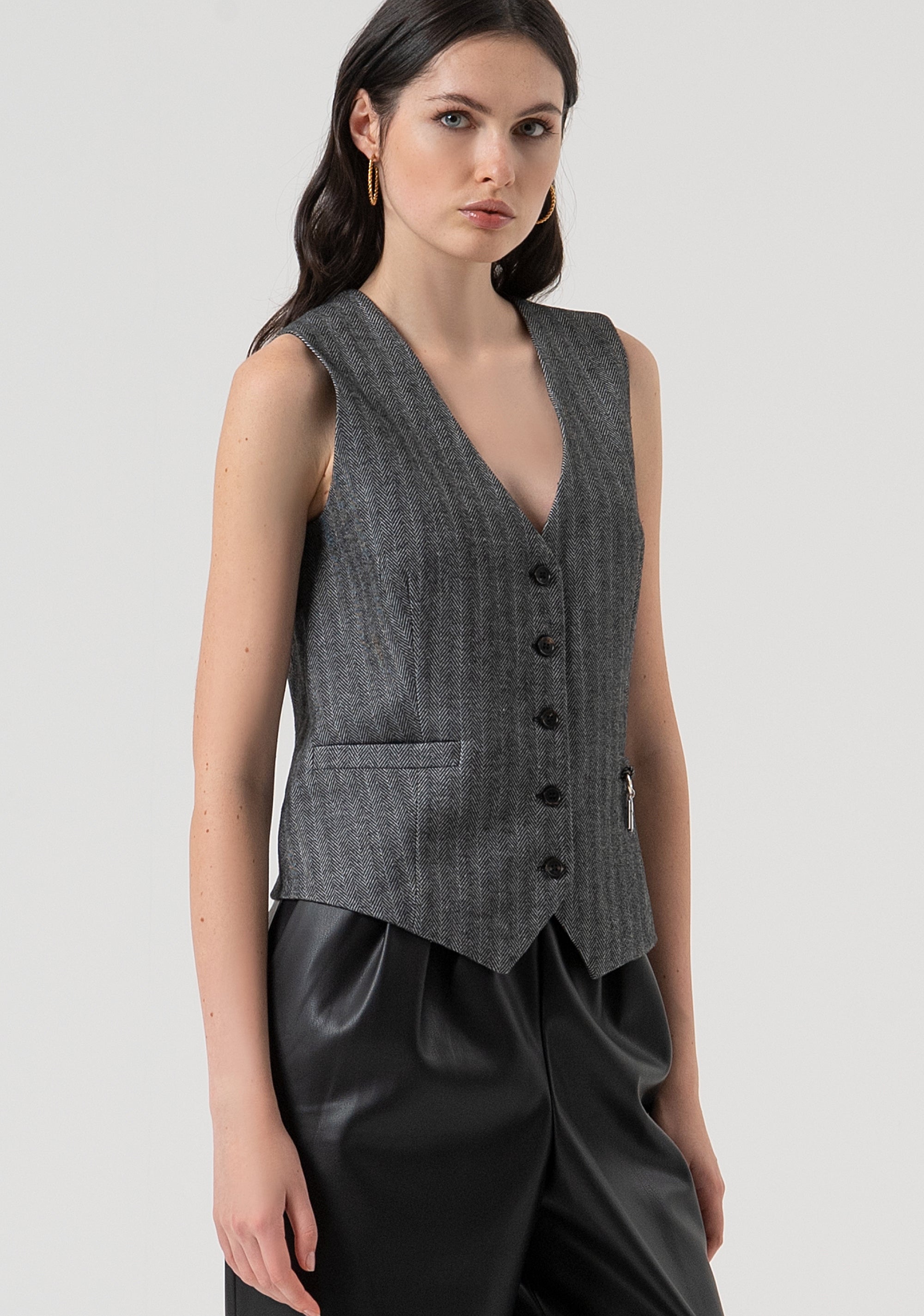 Gilet regular fit made in pinstriped fabric Fracomina FR25WJ5005W492W5-159-2