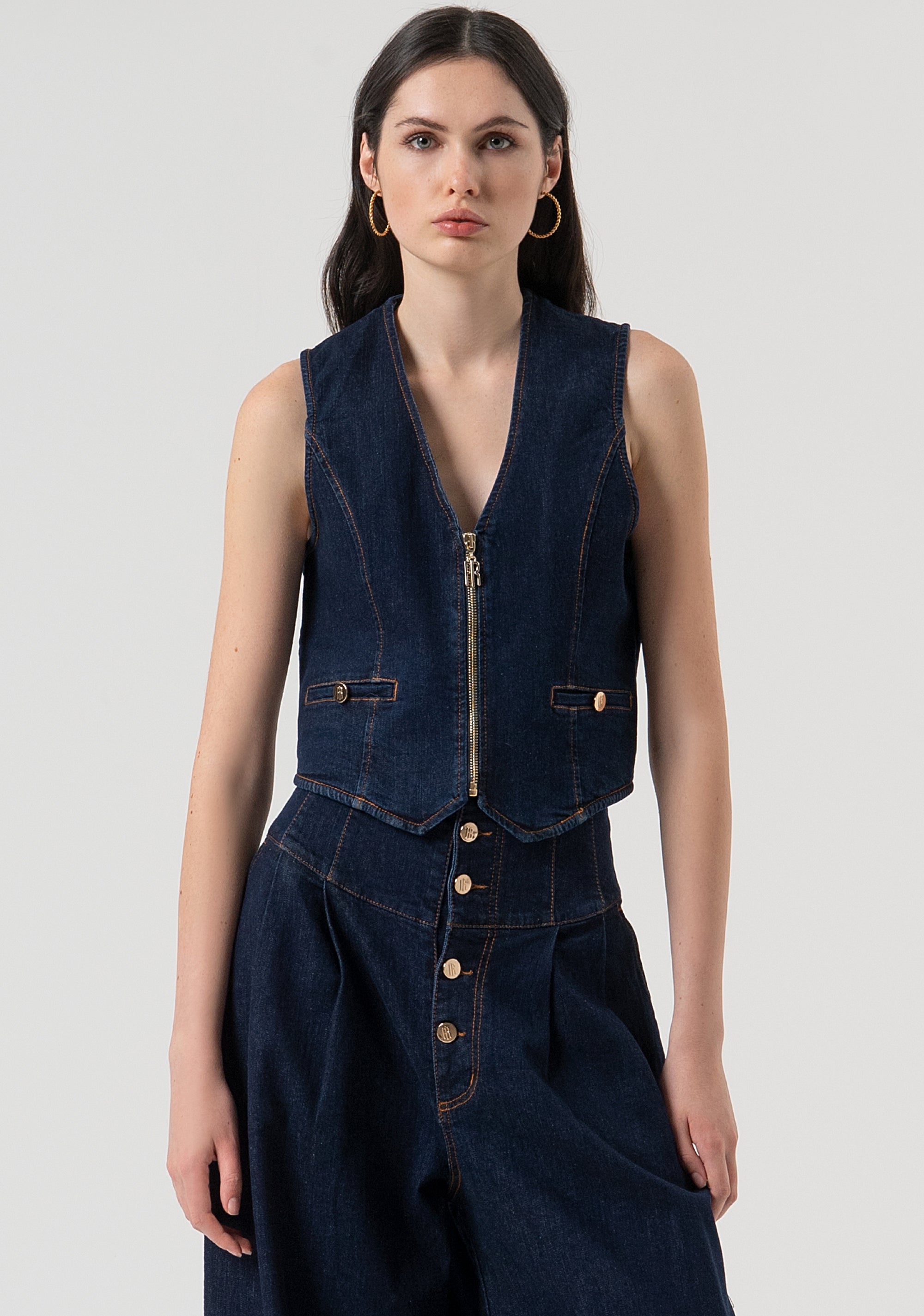 Gilet regular fit made in denim with raw wash Fracomina FR25WJ5013D46493-L23-1