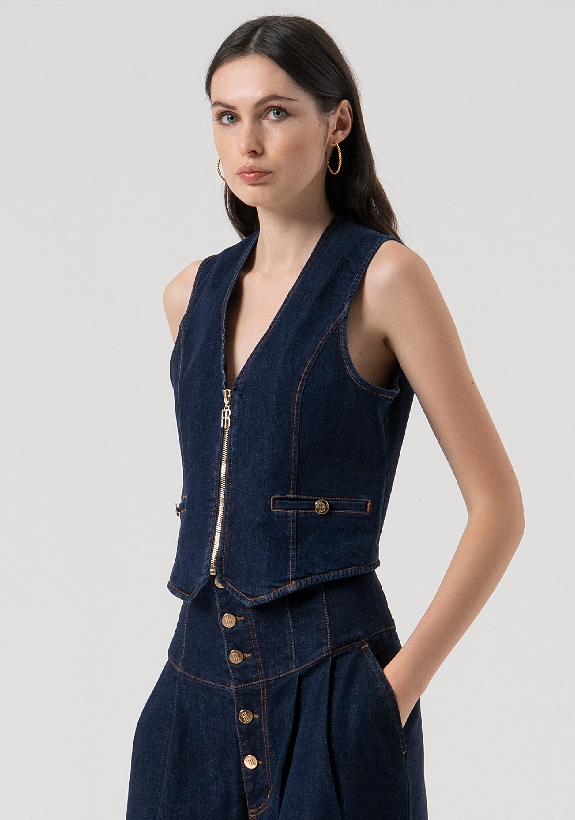 Gilet regular fit made in denim with raw wash Fracomina FR25WJ5013D46493-L23-3