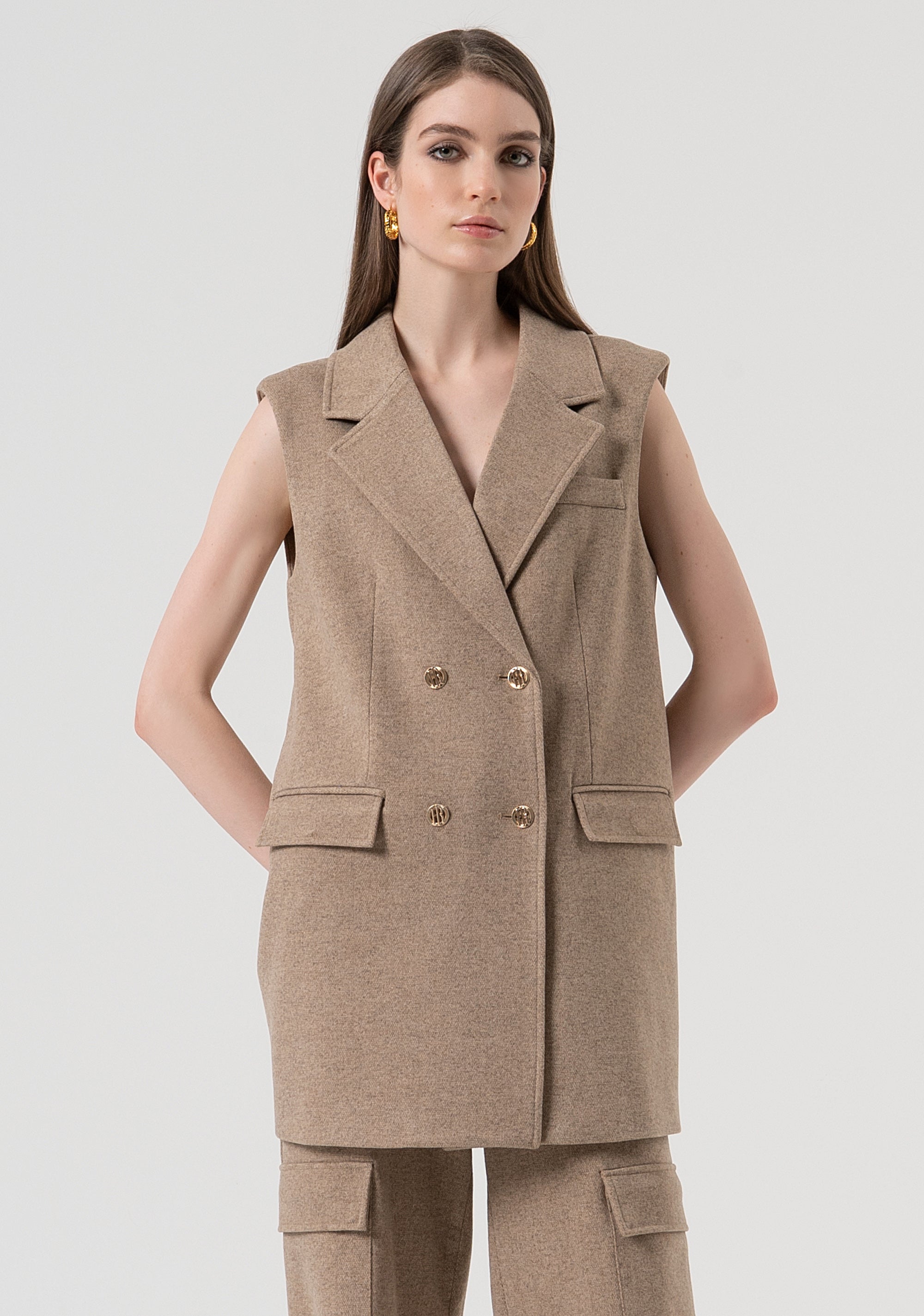 Long gilet regular fit made in Milano stitch fabric Fracomina FR25WJ5015W80501-L46-1