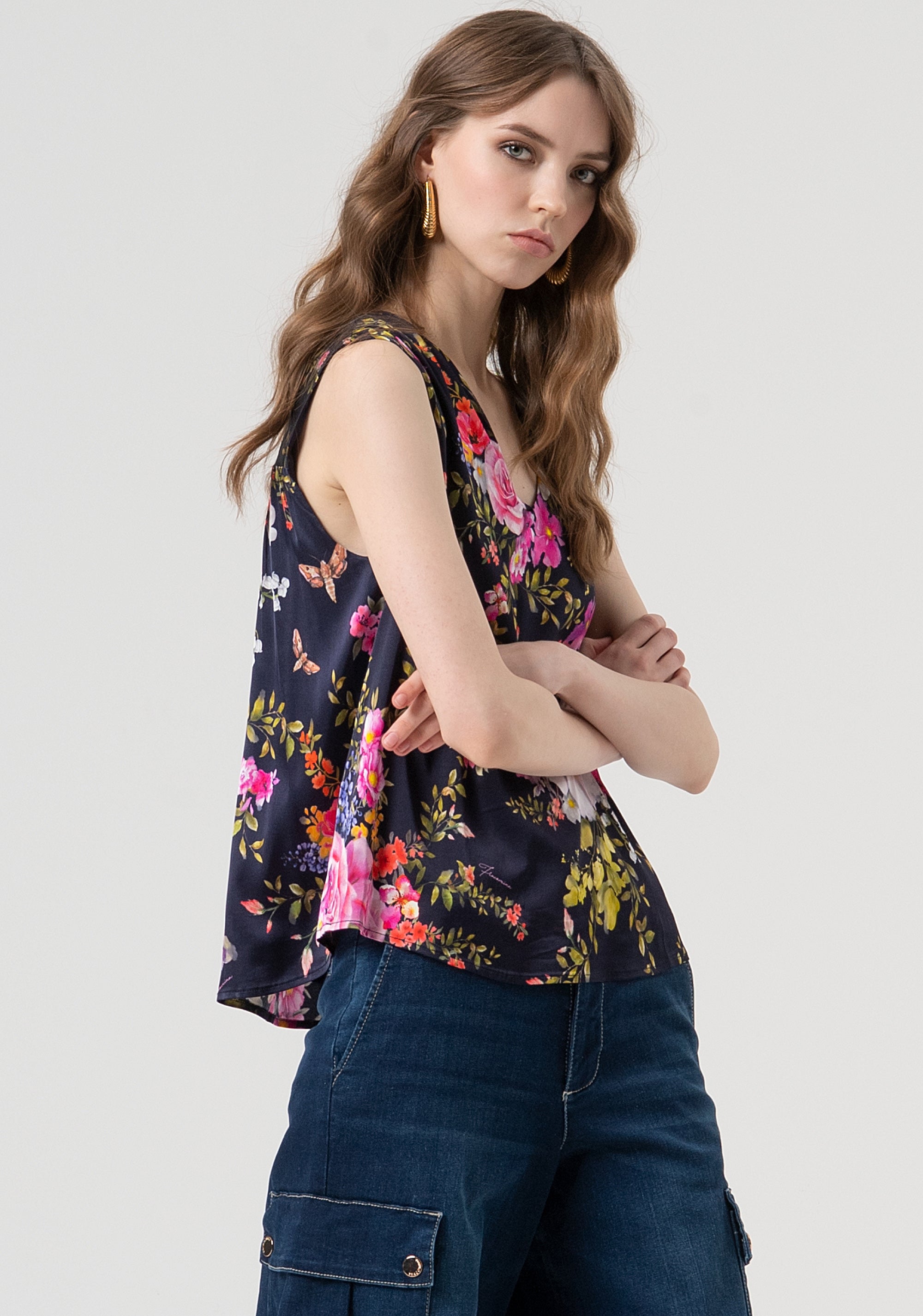Tank top A-shape with flowery pattern Fracomina FR25WT2009W584K2-117-2