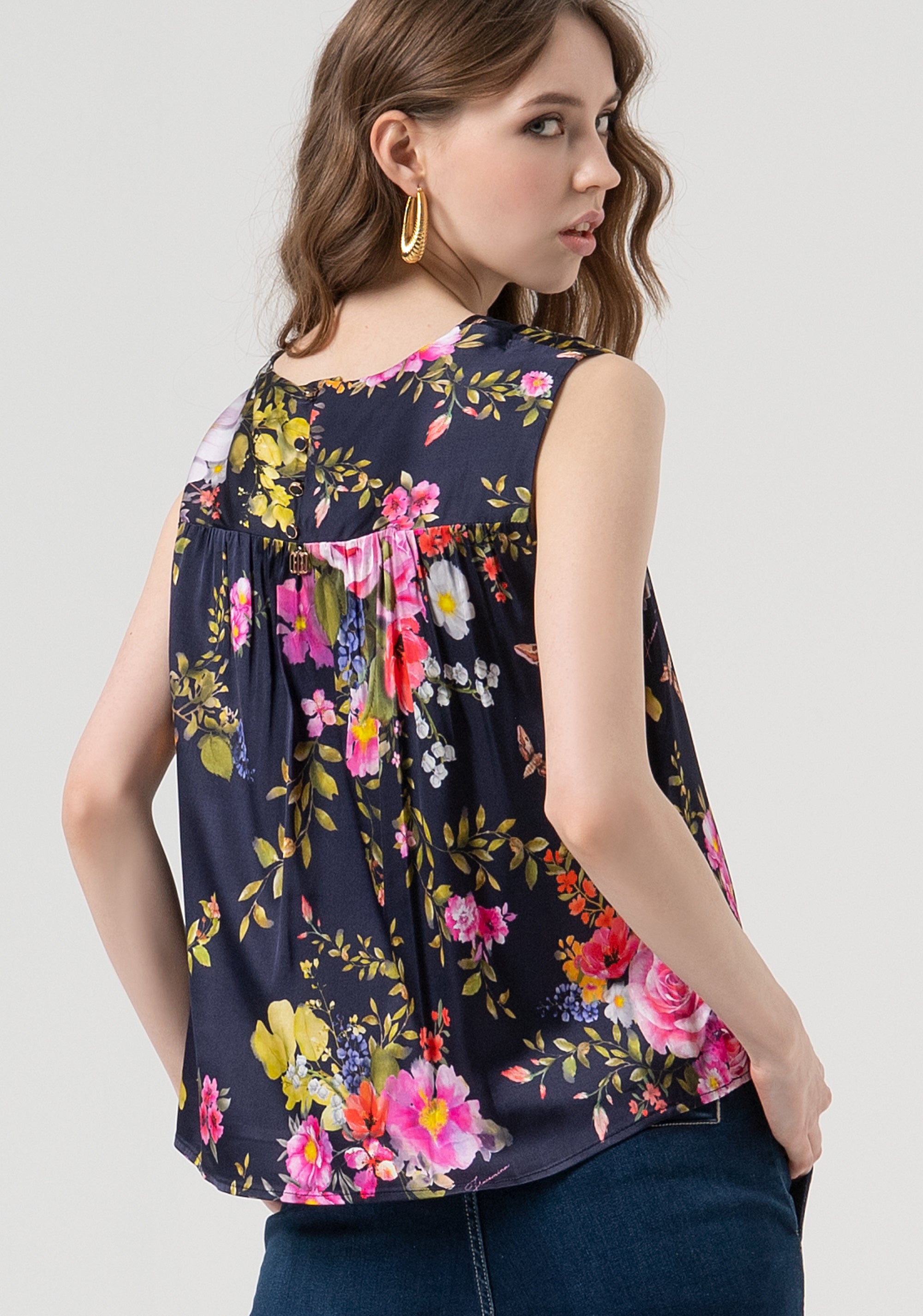 Tank top A-shape with flowery pattern Fracomina FR25WT2009W584K2-117-4