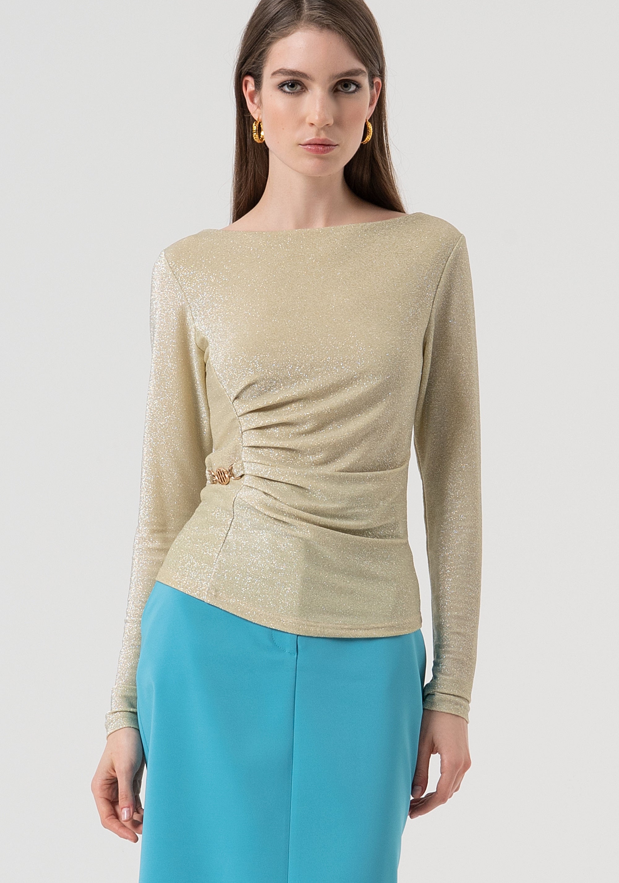 Top sleeves slim fit with lurex Fracomina FR25WT3038J444Q7-524-1