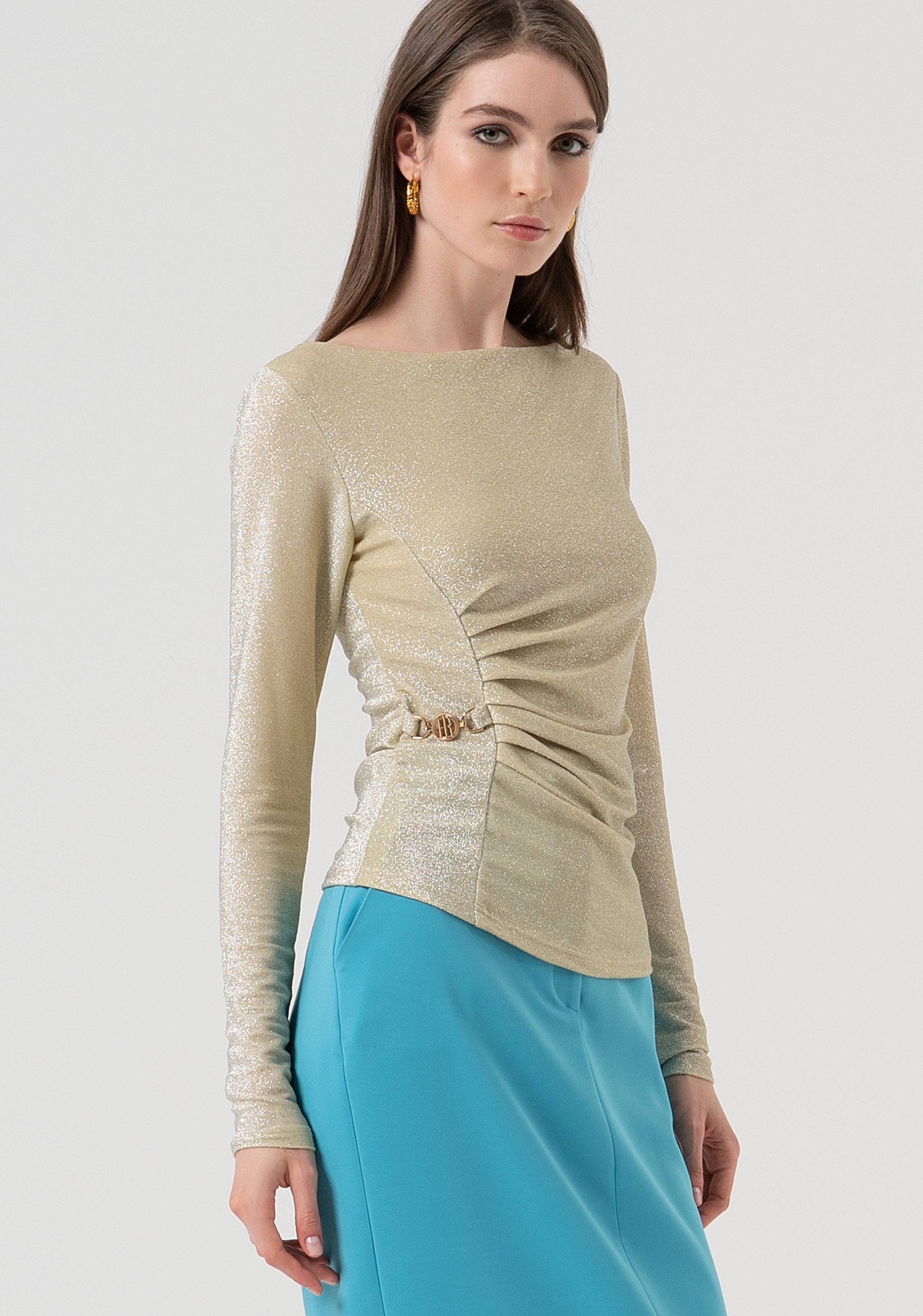 Top sleeves slim fit with lurex Fracomina FR25WT3038J444Q7-524-3