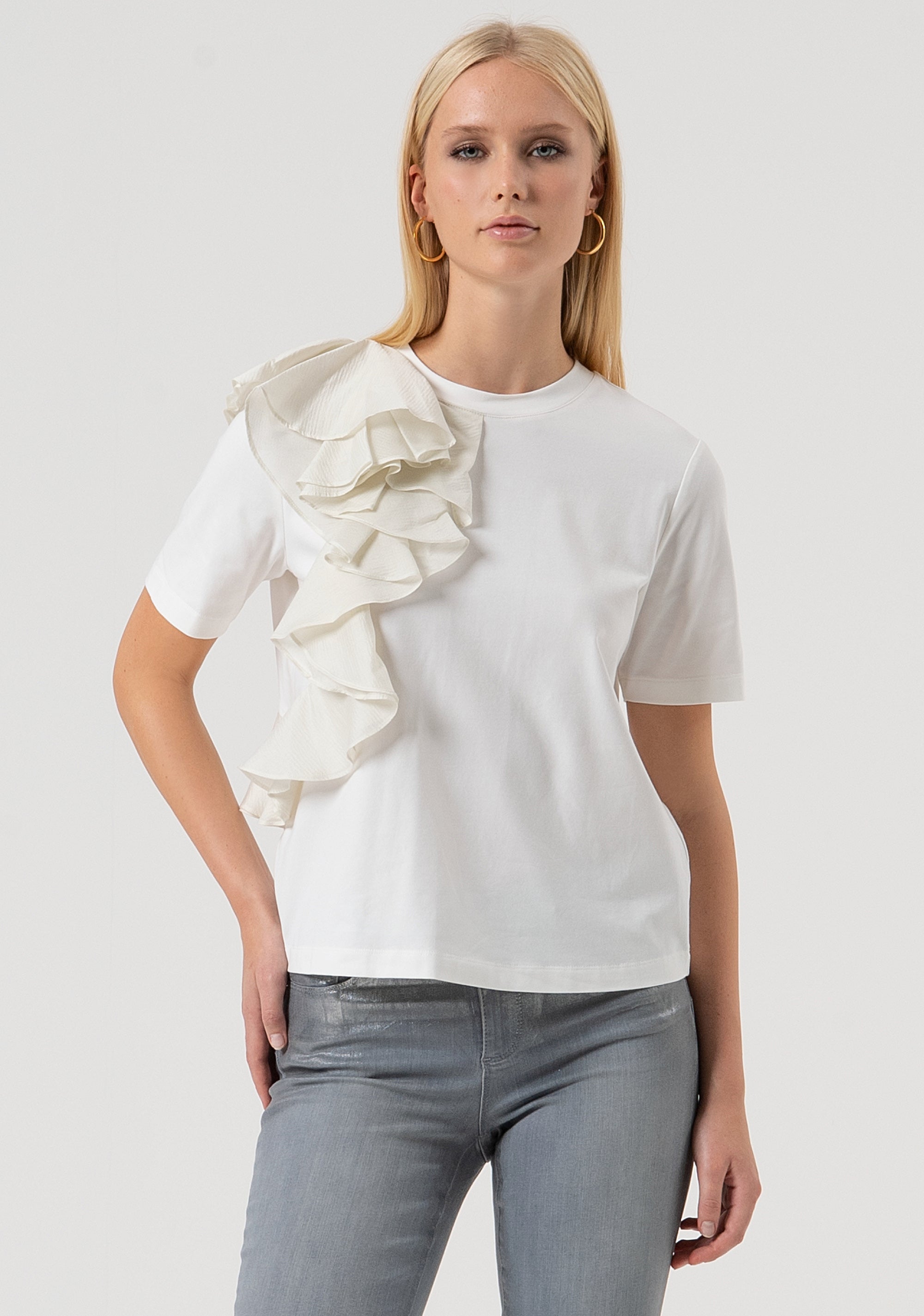 T-shirt regular fit made in jersey with frills at the right side Fracomina FR25WT3039J40101-108-1