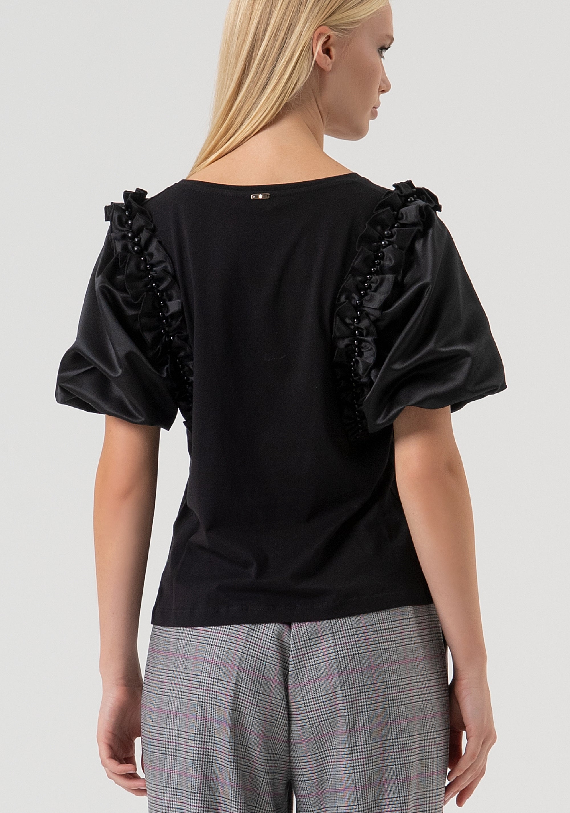 T-shirt regular fit made in jersey with balloon effect sleeves made in satin Fracomina FR25WT3041J400R9-053-3
