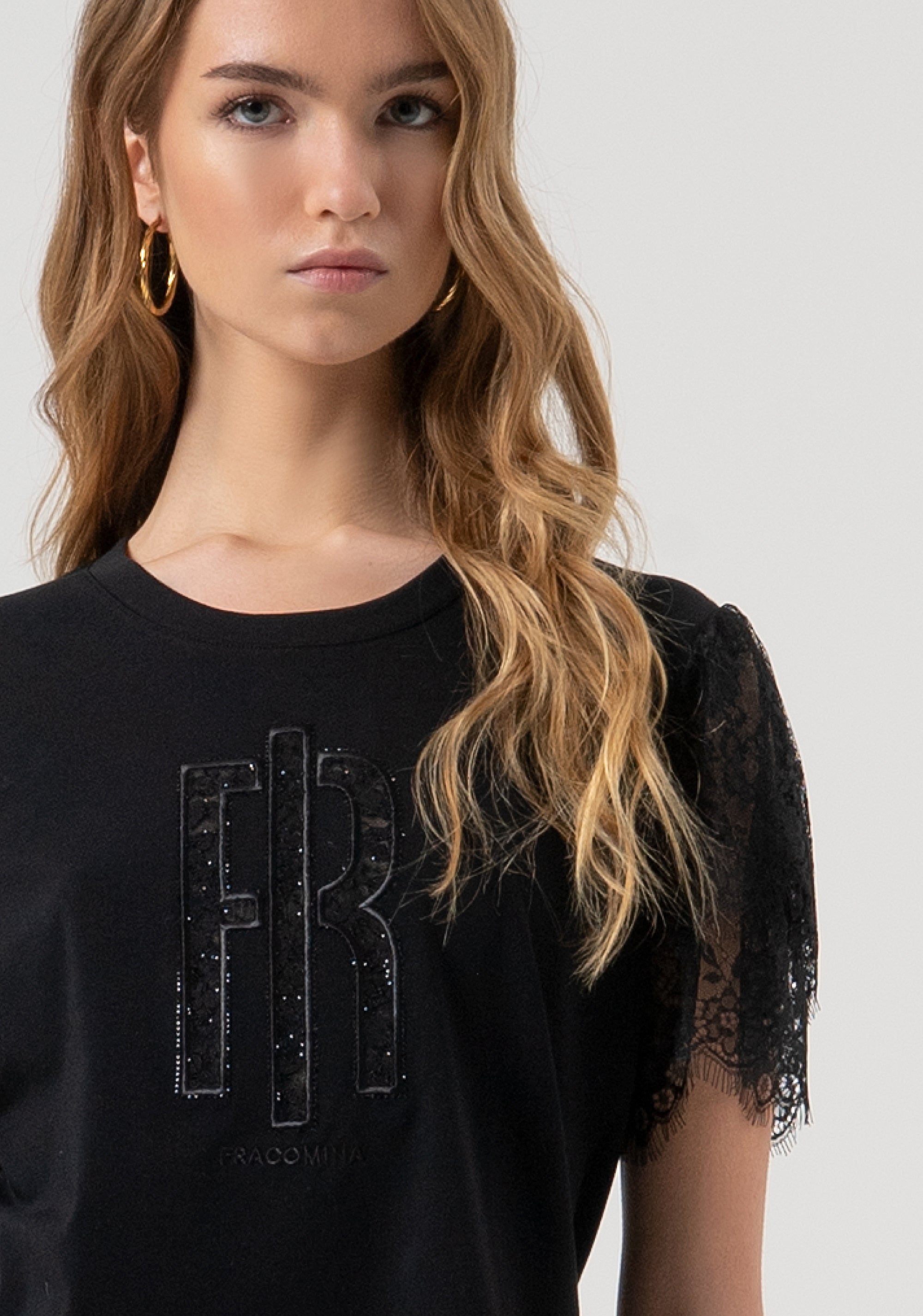 T-shirt regular fit made in jersey with short sleeves made in lace Fracomina FR25WT3059J401G1-053-3