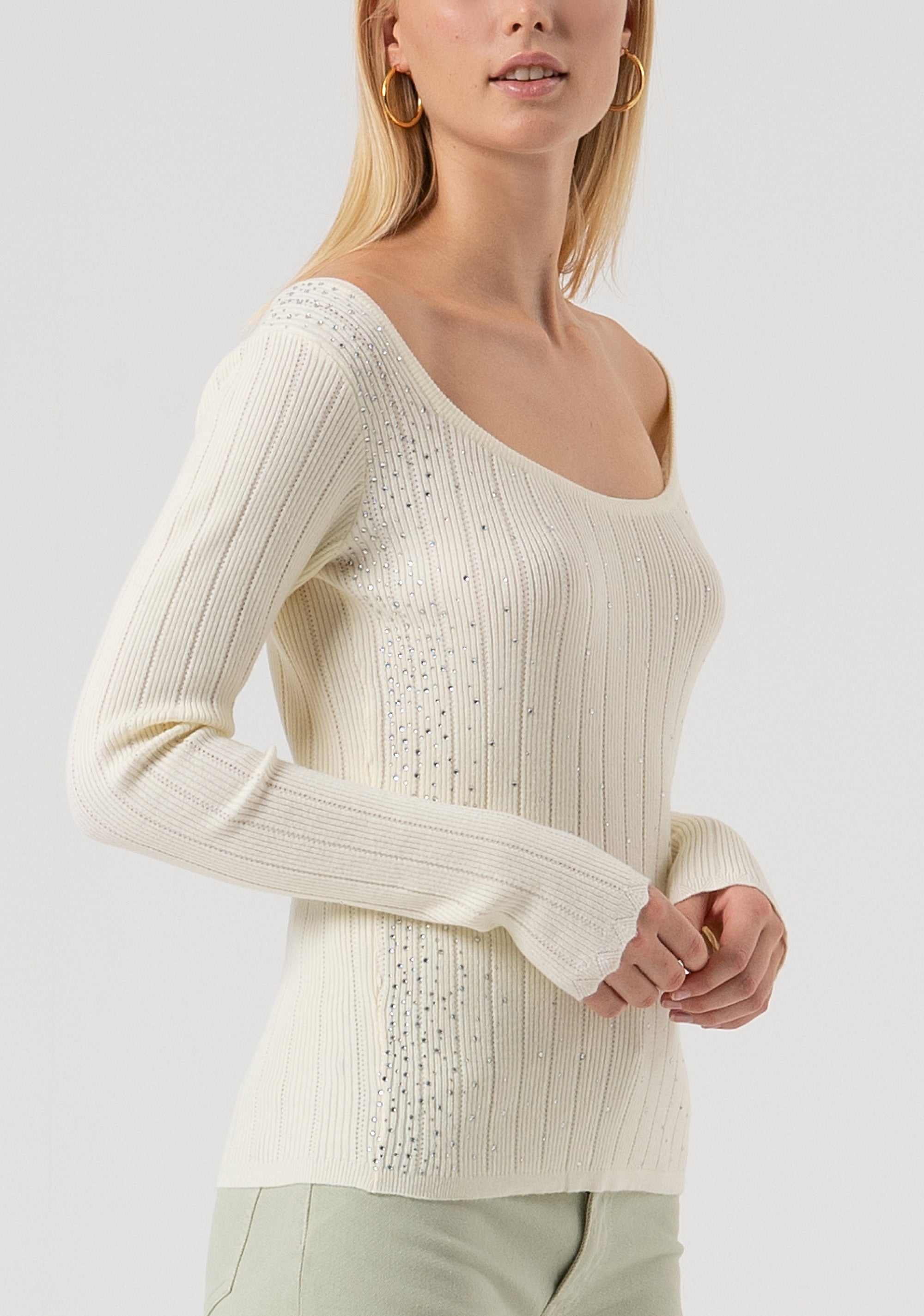 Knitwear slim fit with ribs and strasses Fracomina FR25WT7029K50401-508-3