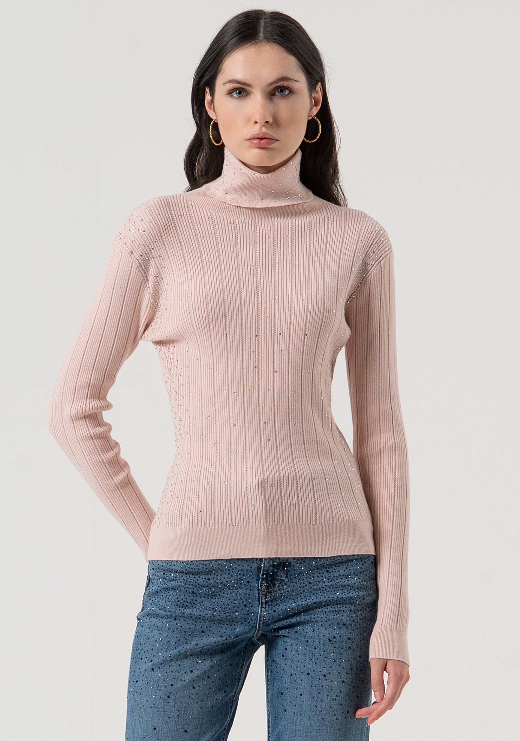 Knitwear slim fit with ribs and strasses Fracomina FR25WT7030K50401-Q93-1