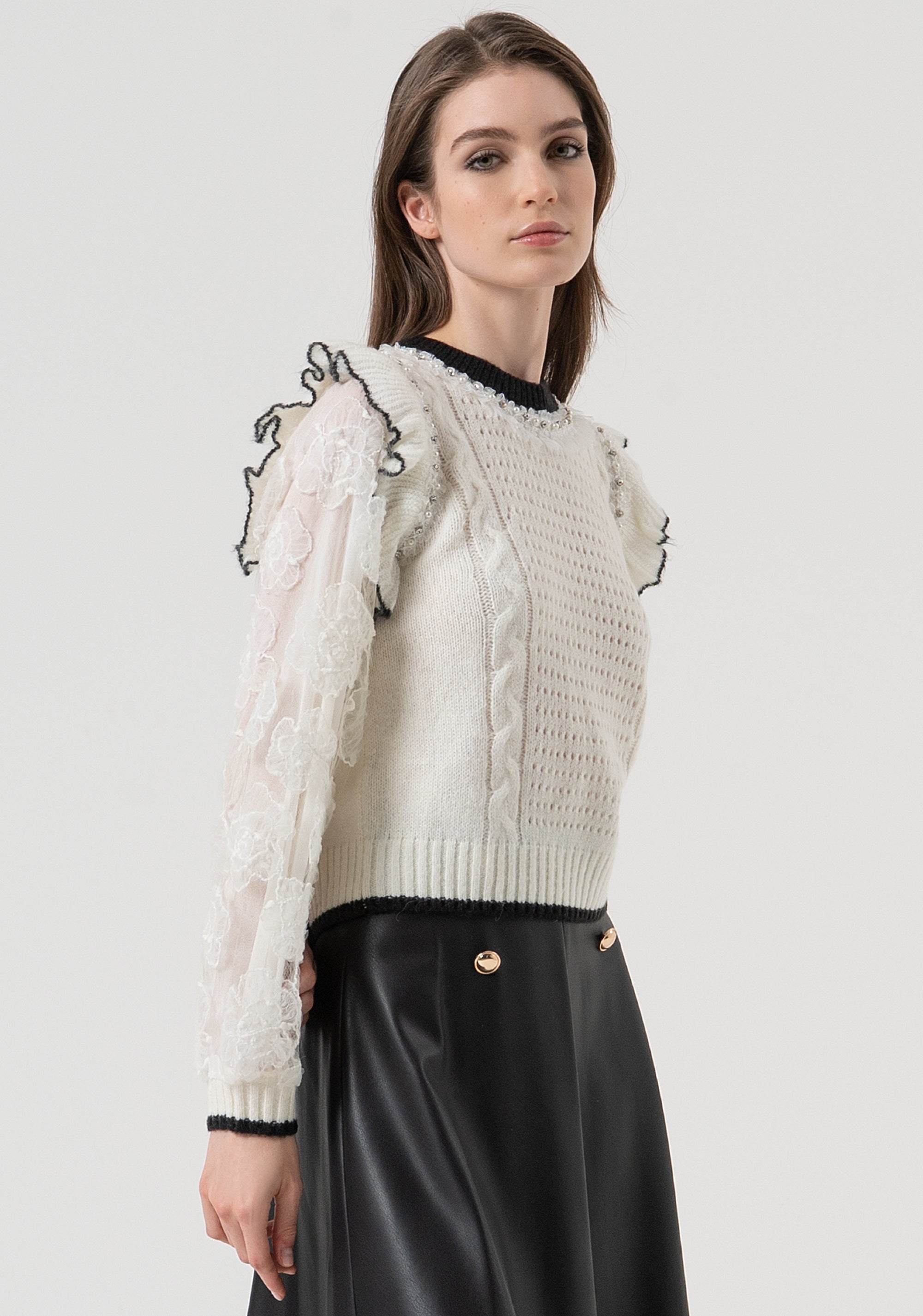 Knitwear regular fit with plaits and overlock Fracomina FR25WT7040K552E5-108-3