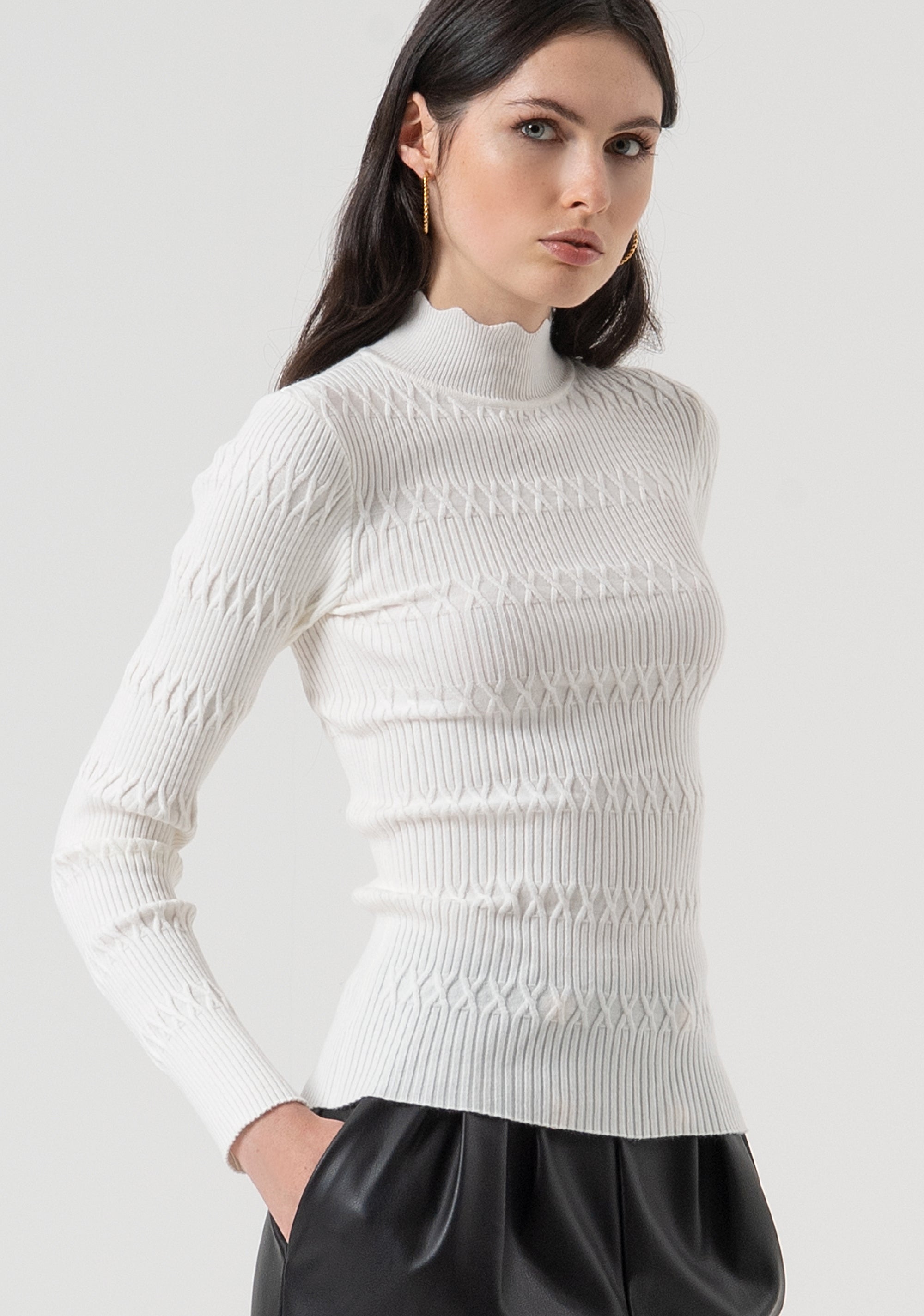 Knitwear slim fit with diamond shape stitch Fracomina FR25WT7042K50401-108-3