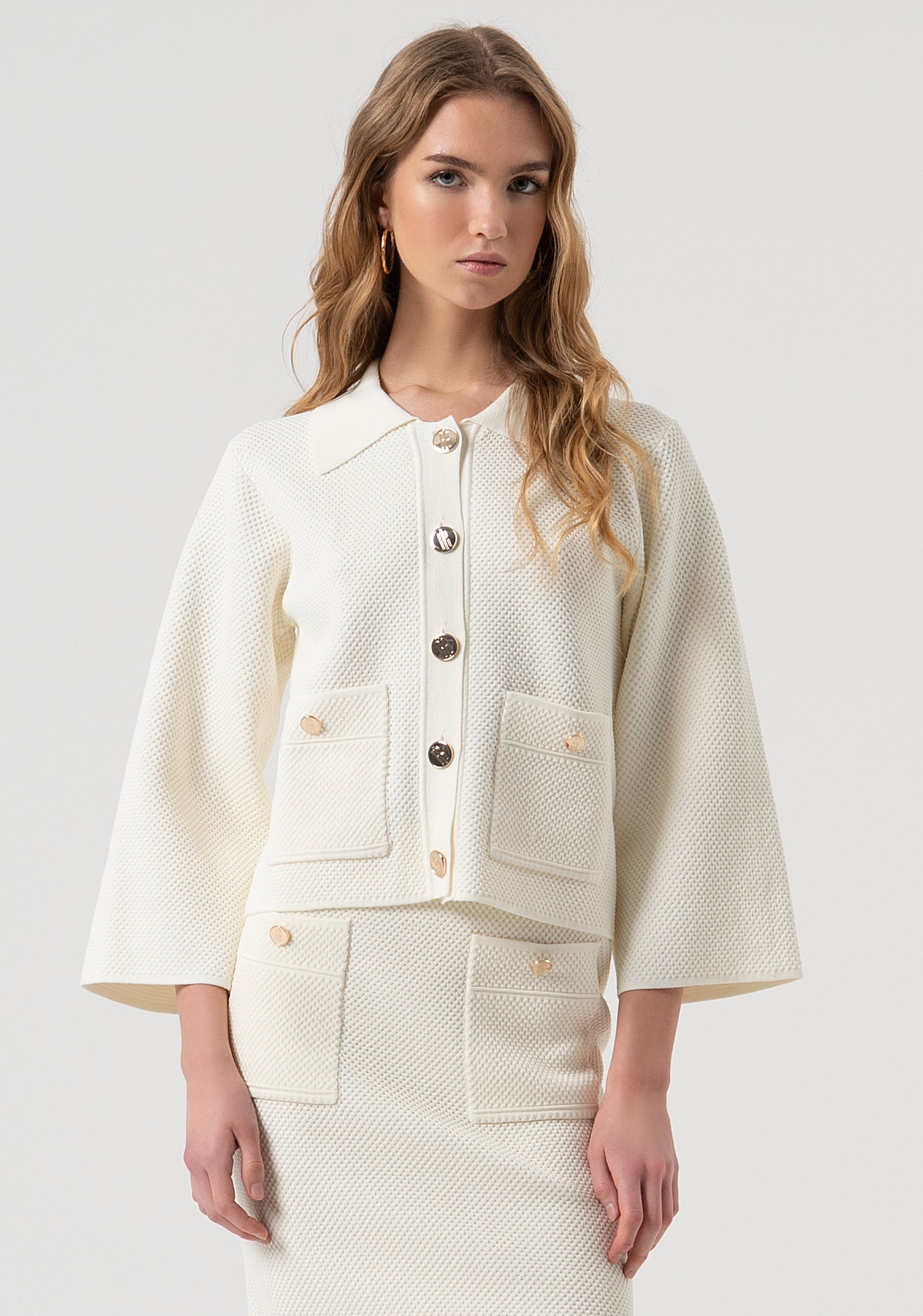 Knitted jacket regular fit with moss stitch Fracomina FR25WT8017K55301-108-1