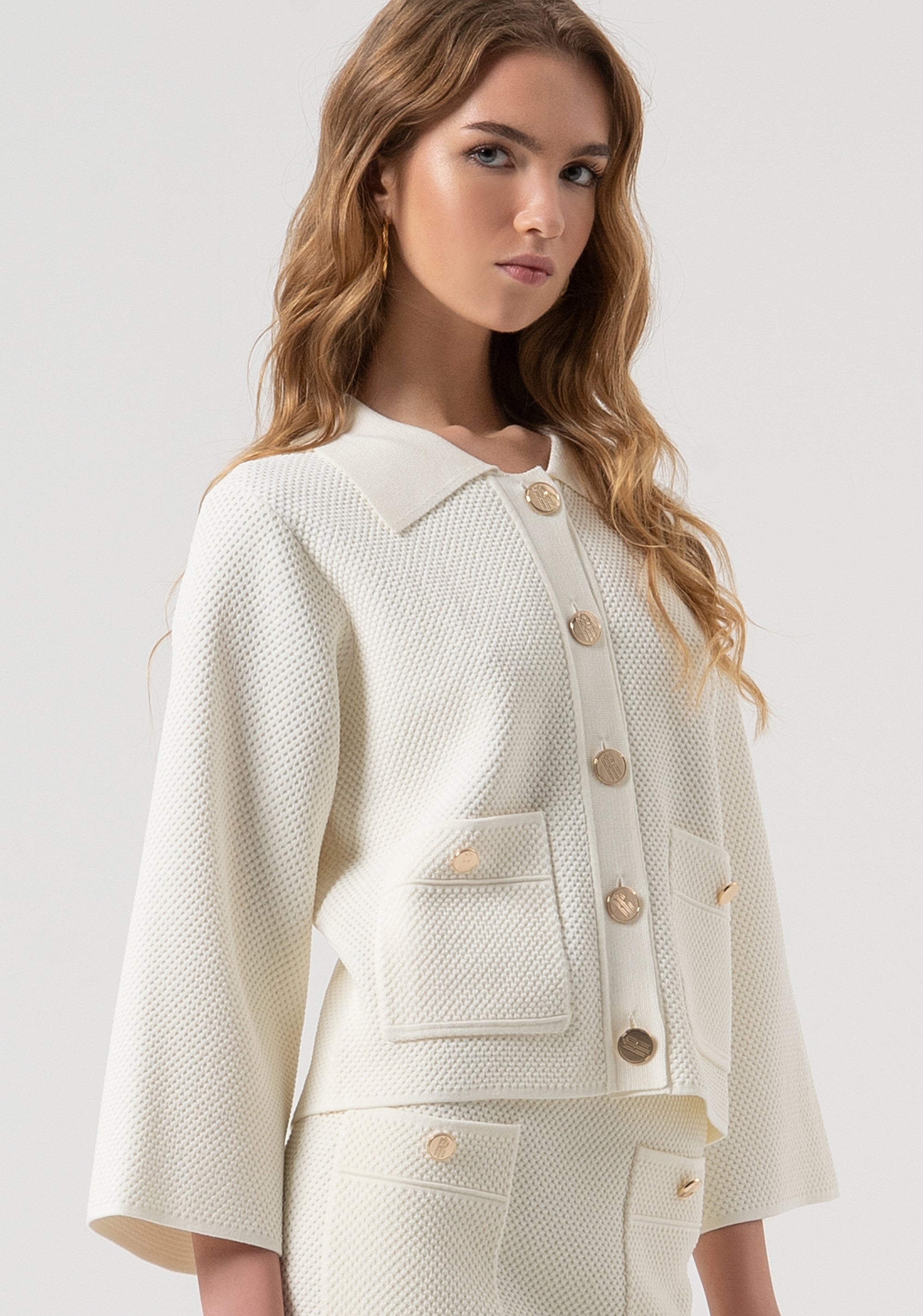 Knitted jacket regular fit with moss stitch Fracomina FR25WT8017K55301-108-3