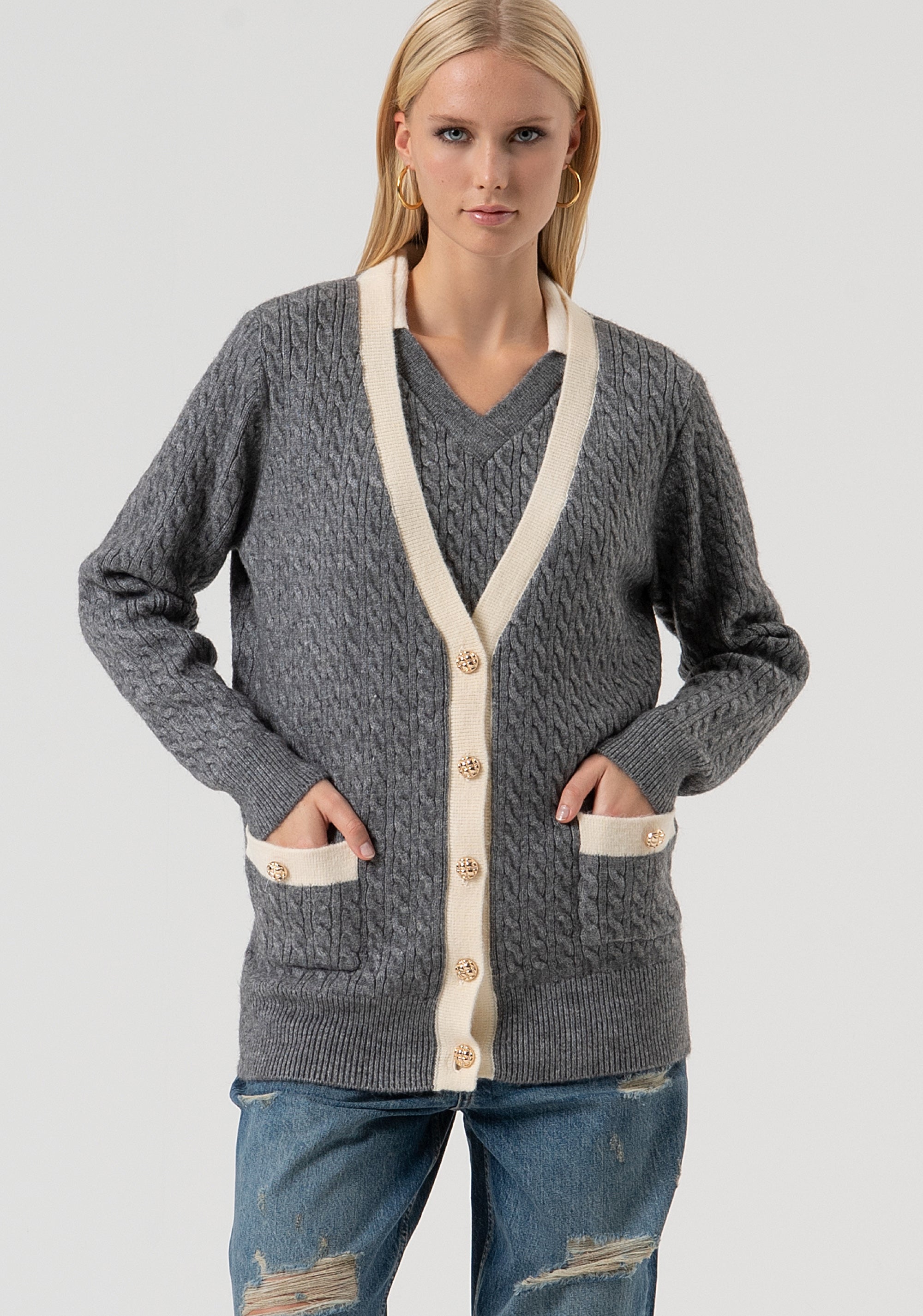 Long cardigan regular fit with plaits Fracomina FR25WT8020K55401-T55-1