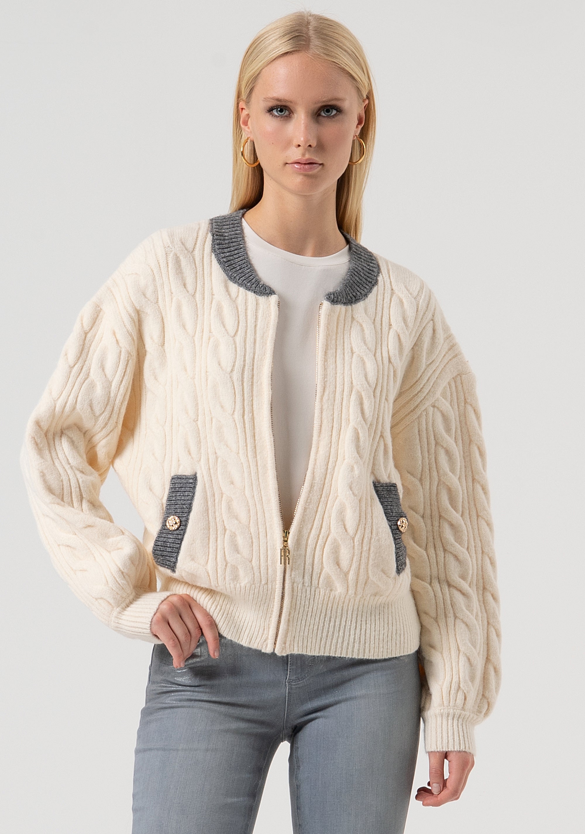 Bomber jacket regular fit with plaits Fracomina FR25WT8031K55401-T56-1