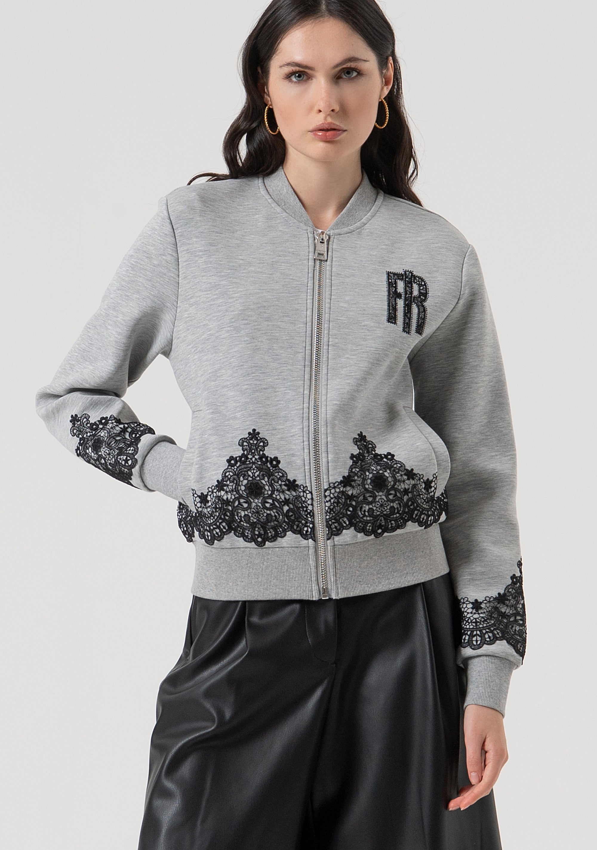 Bomber jacket regular fit made in fleece with logo patch with strasses Fracomina FR25WT9005F451G1-159-1
