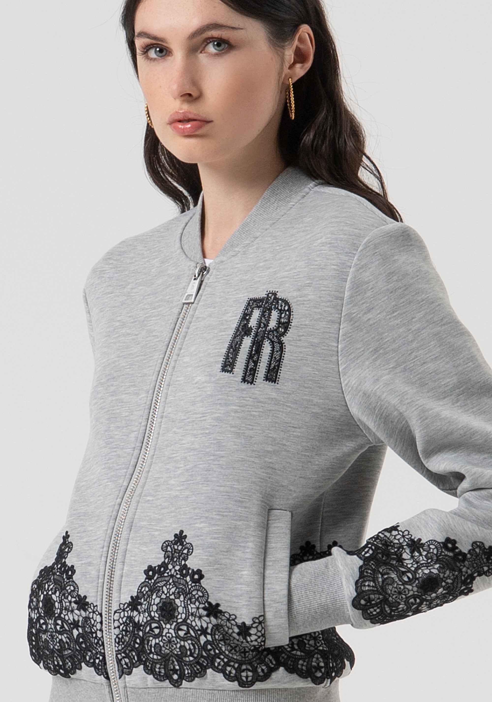 Bomber jacket regular fit made in fleece with logo patch with strasses Fracomina FR25WT9005F451G1-159-2