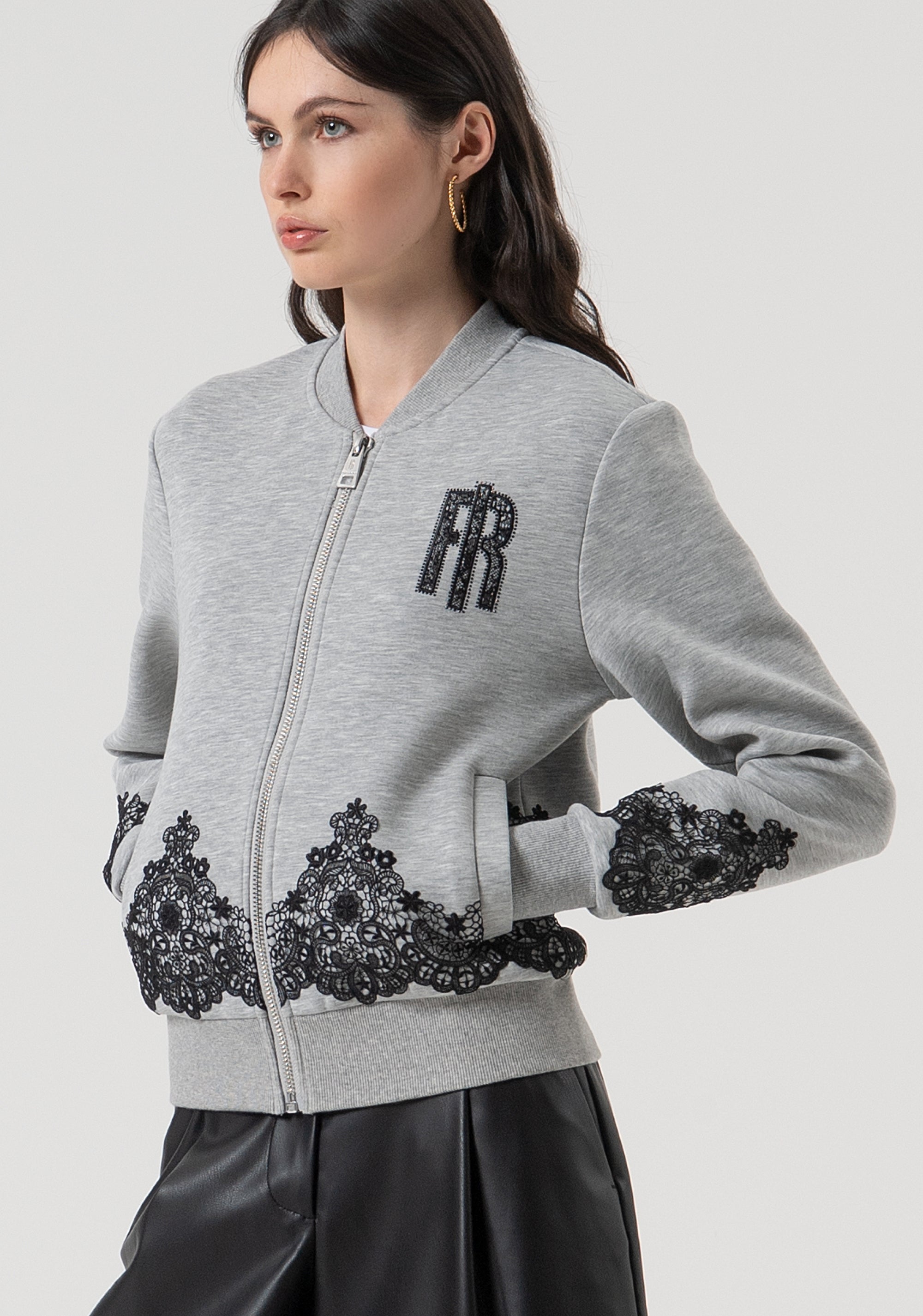Bomber jacket regular fit made in fleece with logo patch with strasses Fracomina FR25WT9005F451G1-159-3