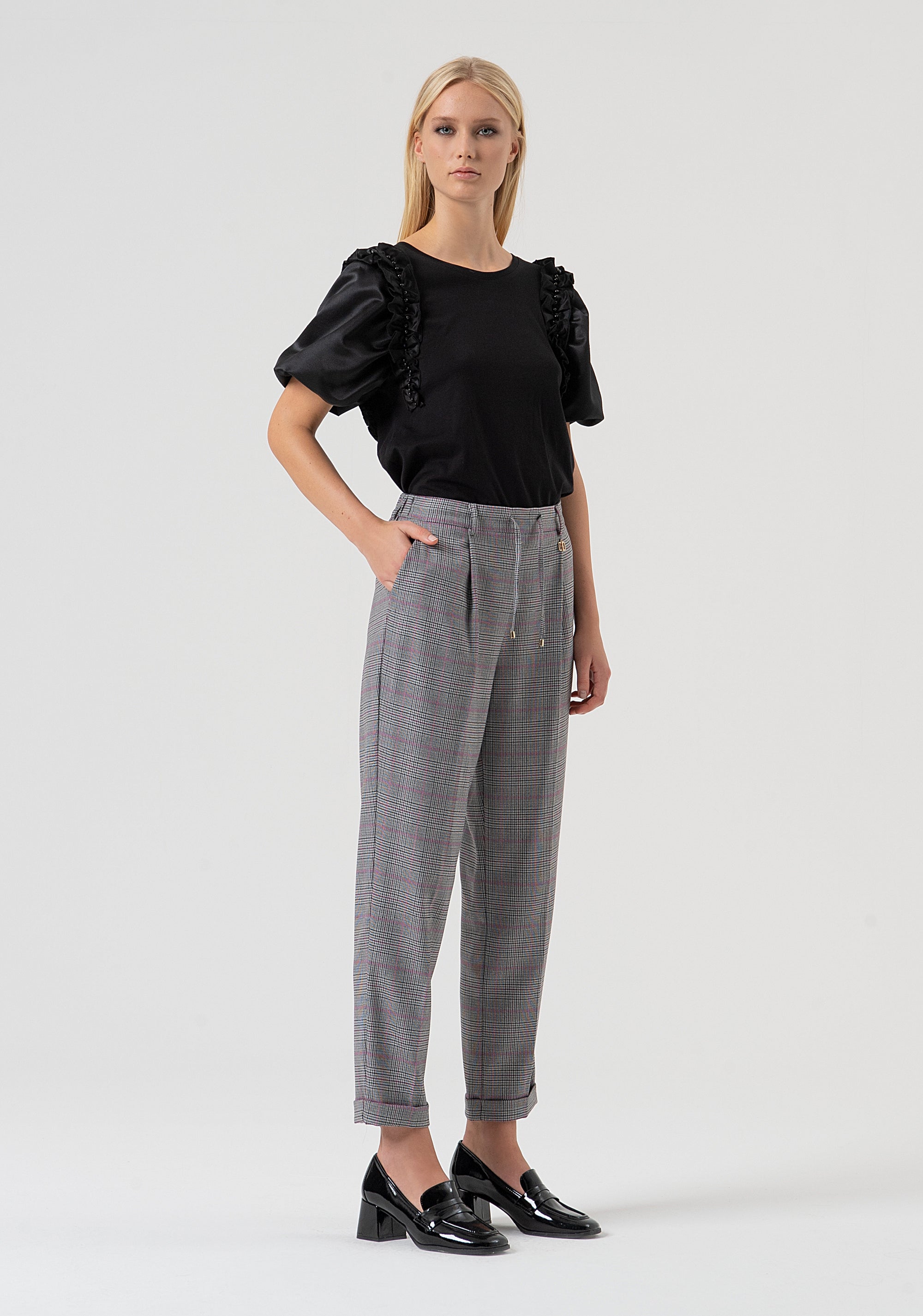 Jogger pant regular fit with Prince of Wales fabric Fracomina FR25WV2001W45995-210-3