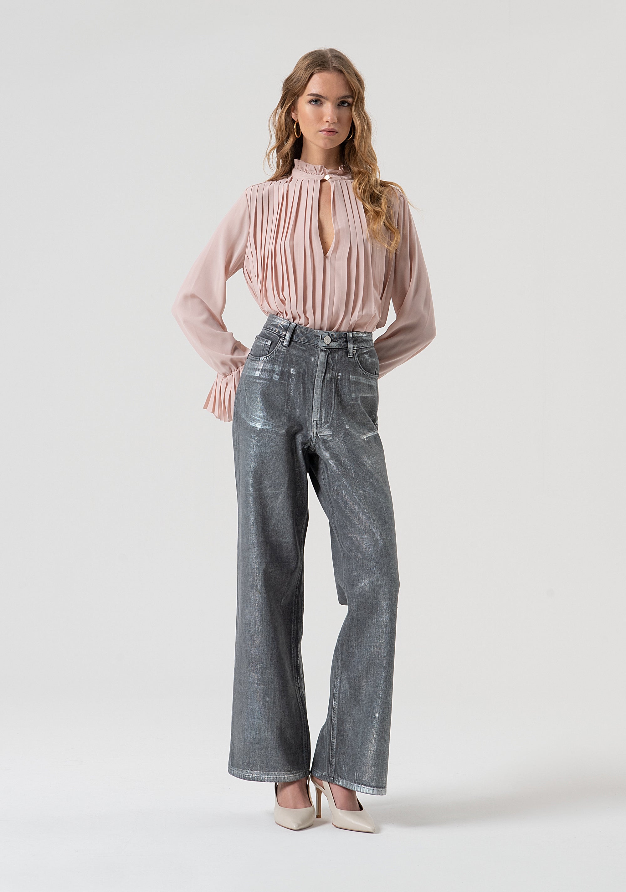 Jeans wide leg made in cotton with mylar coating Fracomina FR25WV2007D419O8-T59-1
