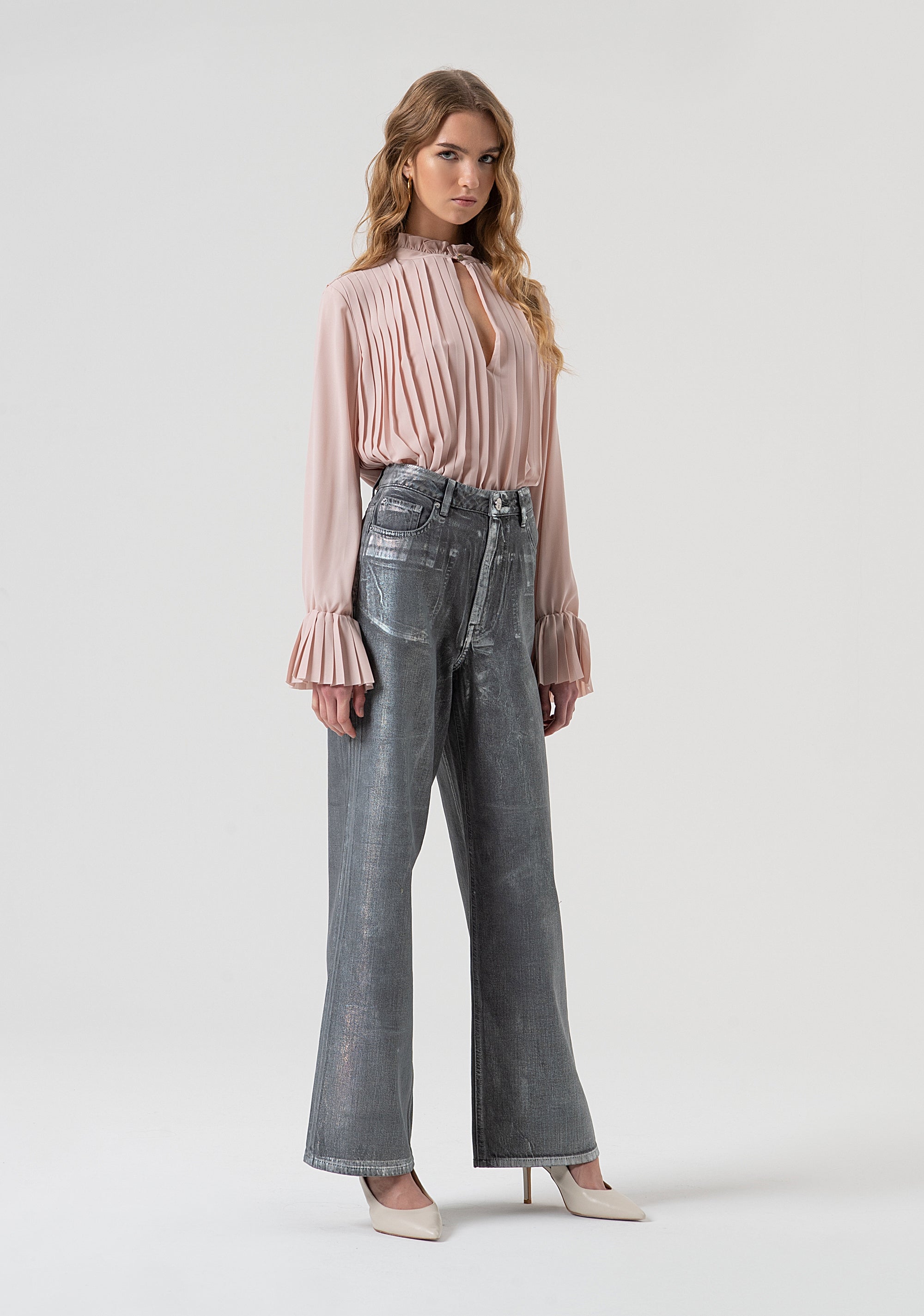 Jeans wide leg made in cotton with mylar coating Fracomina FR25WV2007D419O8-T59-3