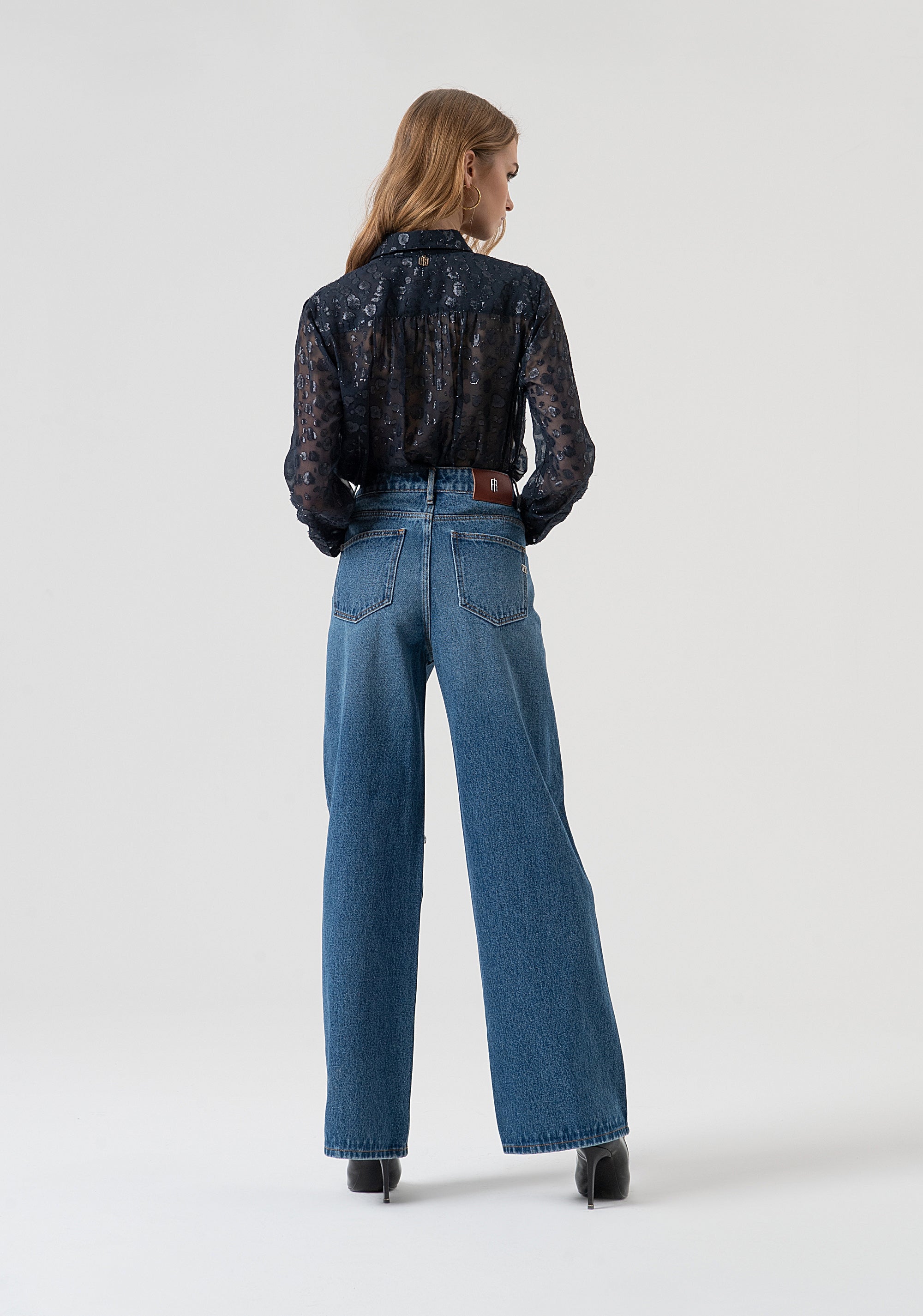 Jeans flare made in denim with middle wash and shiny strasses Fracomina FR25WV2008D41902-349-4