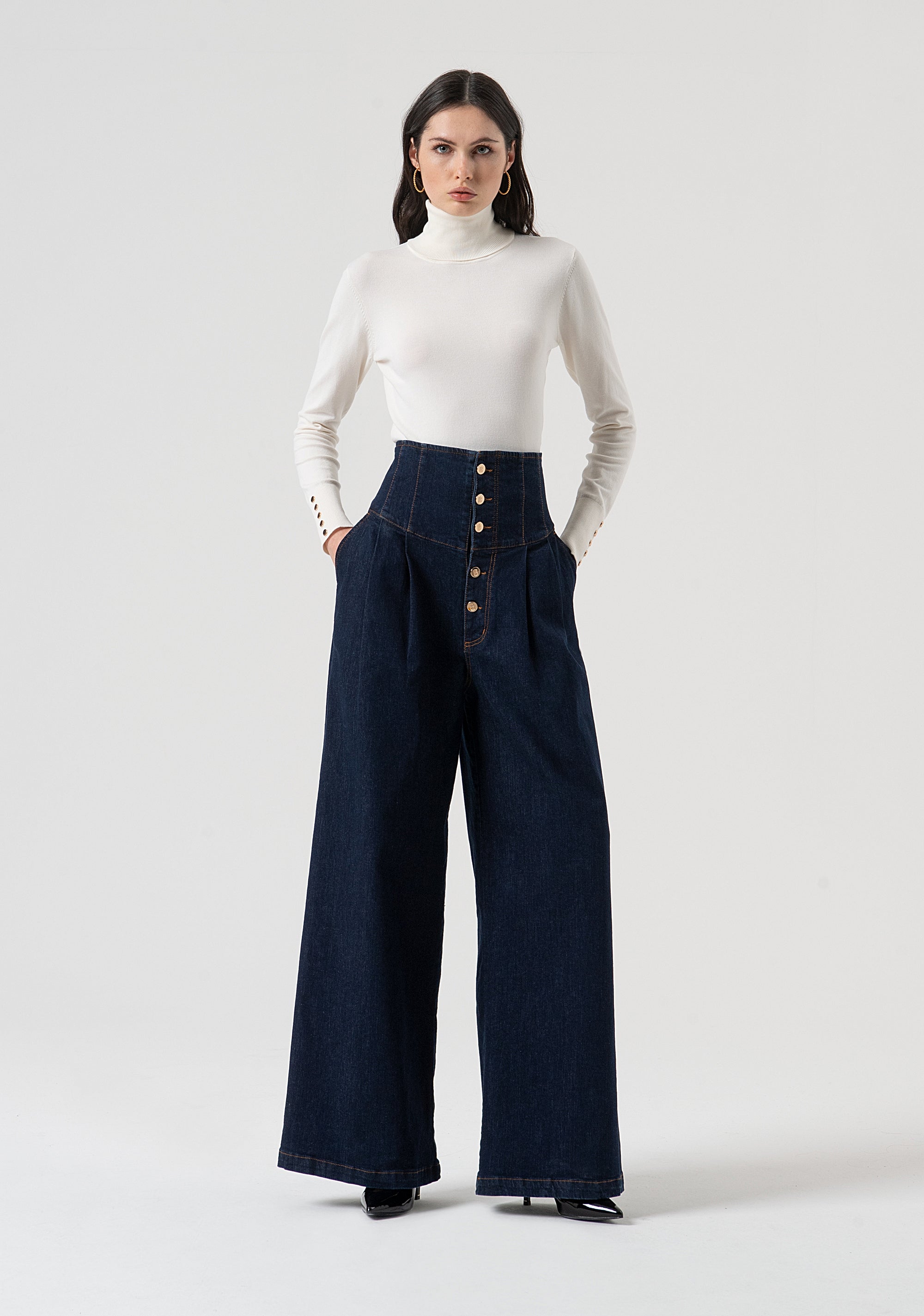 Palazzo pant jeans wide fit made in denim with dark wash Fracomina FR25WV3024D46493-L23-1