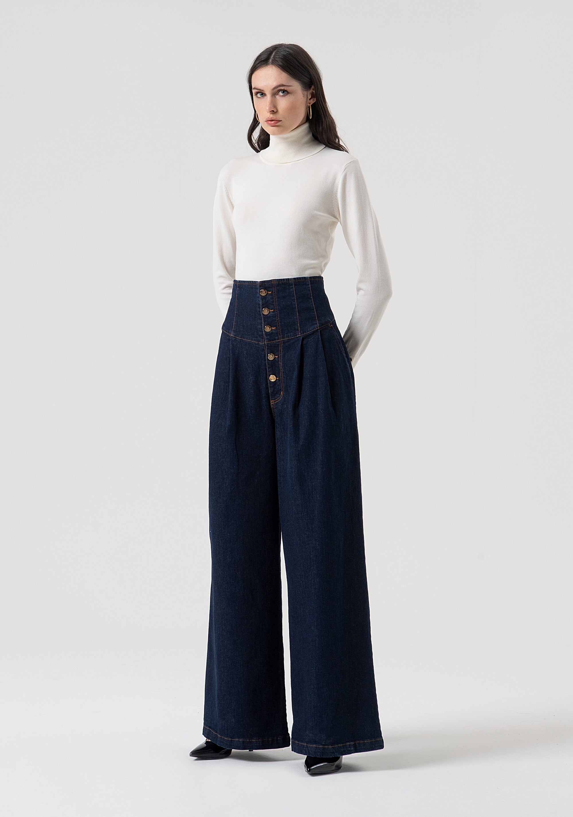 Palazzo pant jeans wide fit made in denim with dark wash Fracomina FR25WV3024D46493-L23-3