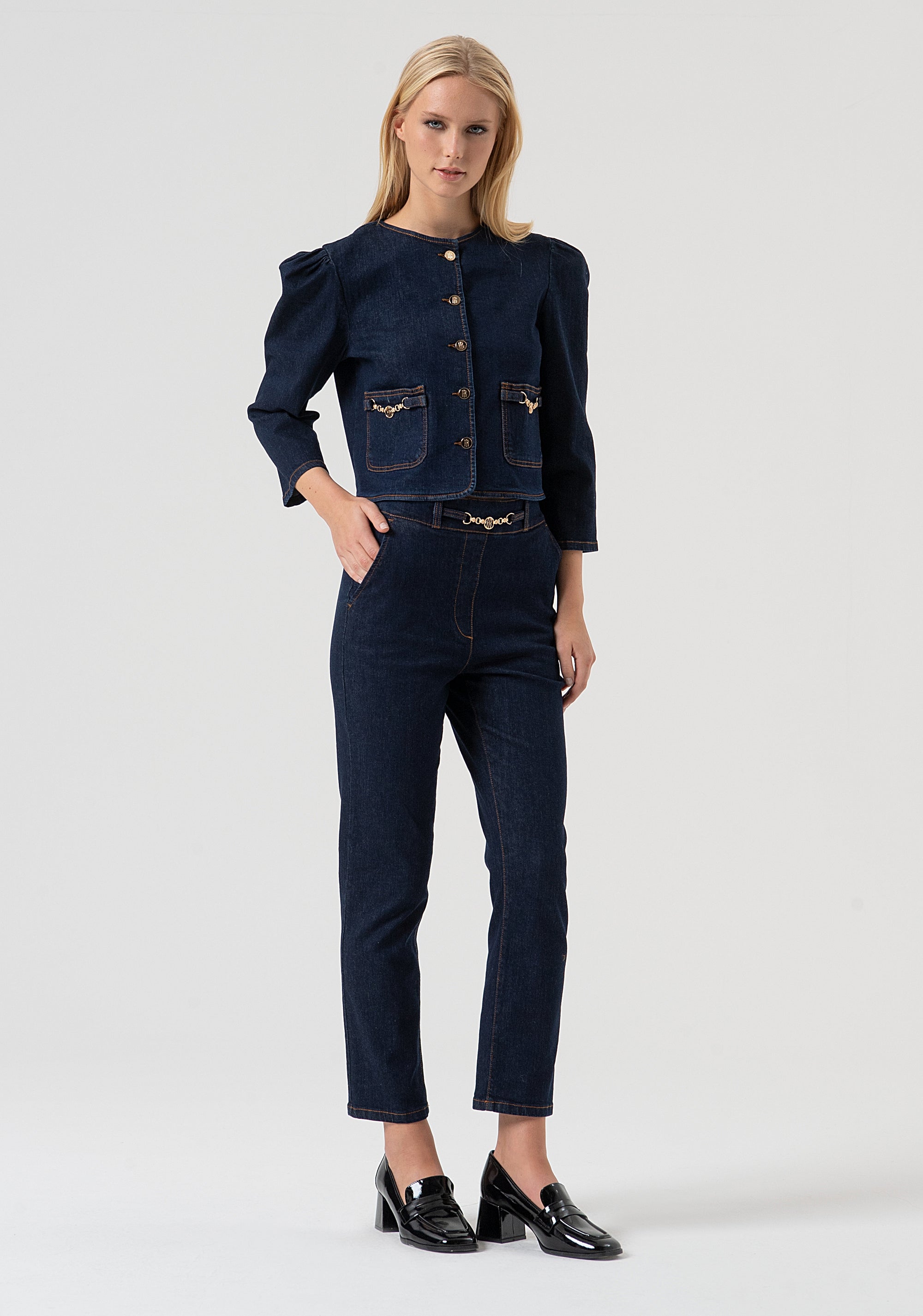 Chino pant regular fit made in denim with dark wash Fracomina FR25WV4007D46493-L23-1_5f7e372e-8184-4796-8911-b733df85df9b