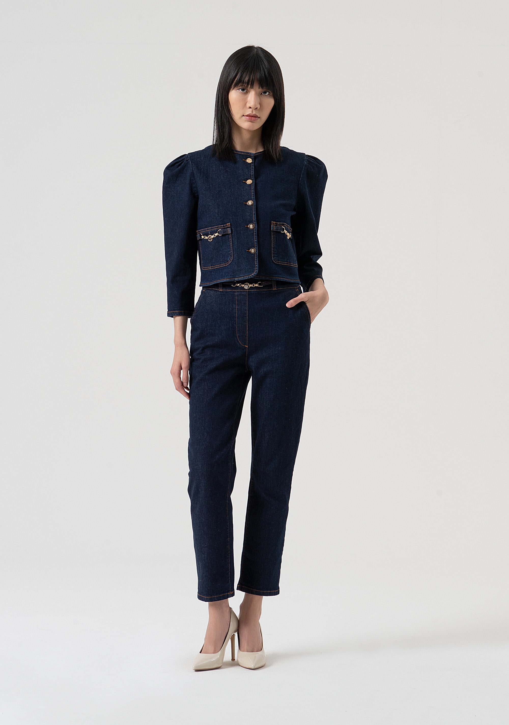 Chino pant regular fit made in denim with dark wash Fracomina FR25WV4007D46493-L23-5