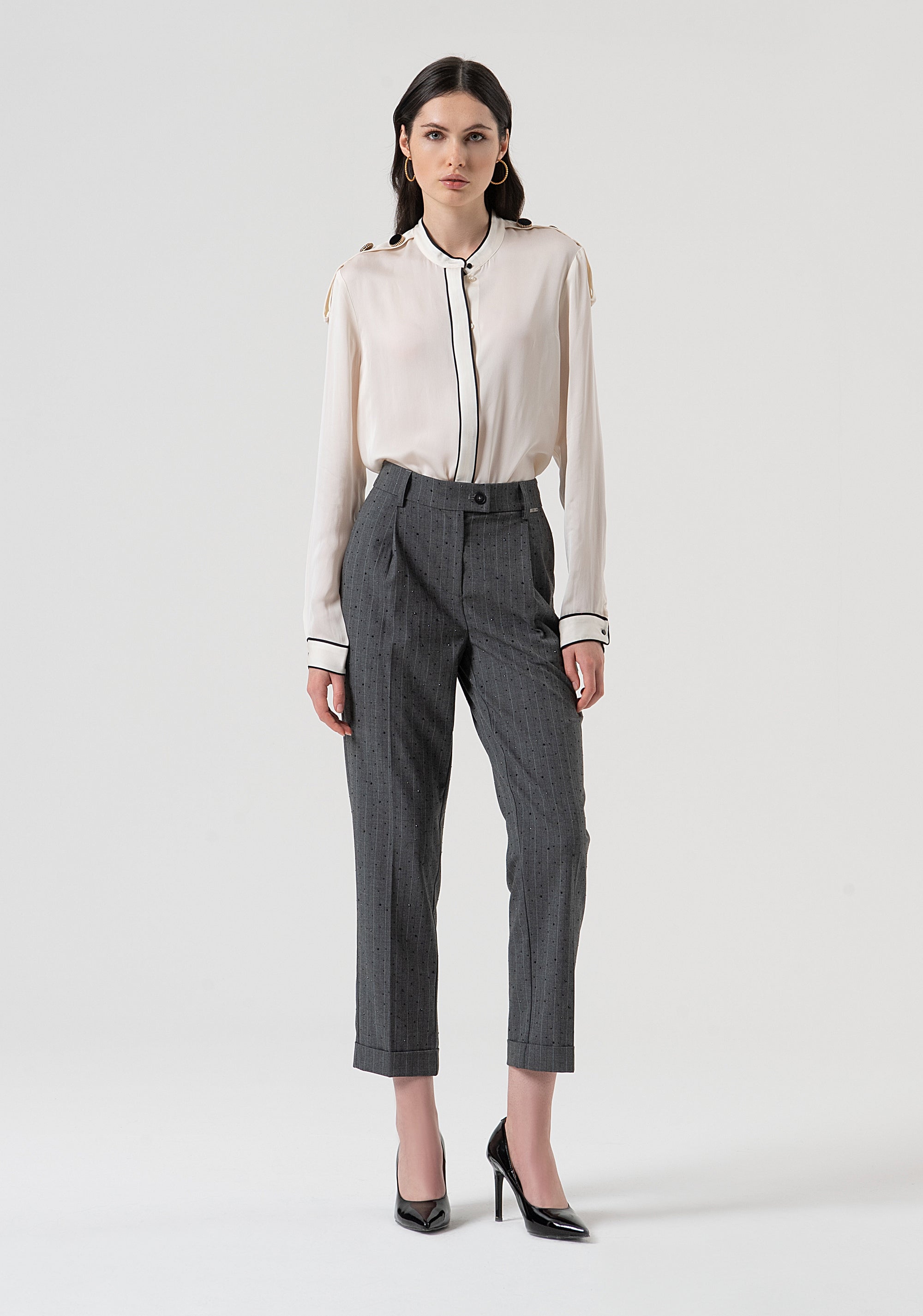 Chino pant regular fit made in pinstriped fabric with strass Fracomina FR25WV4009W459D4-121-1