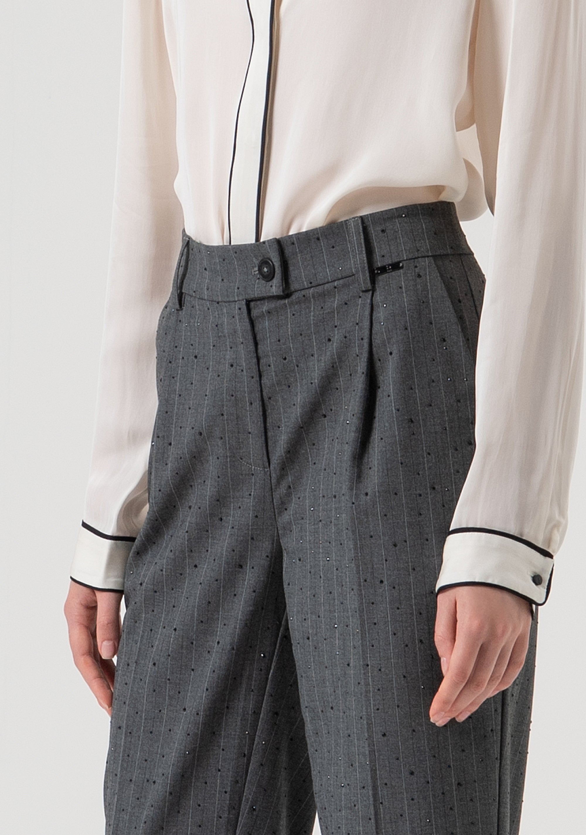 Chino pant regular fit made in pinstriped fabric with strass Fracomina FR25WV4009W459D4-121-2