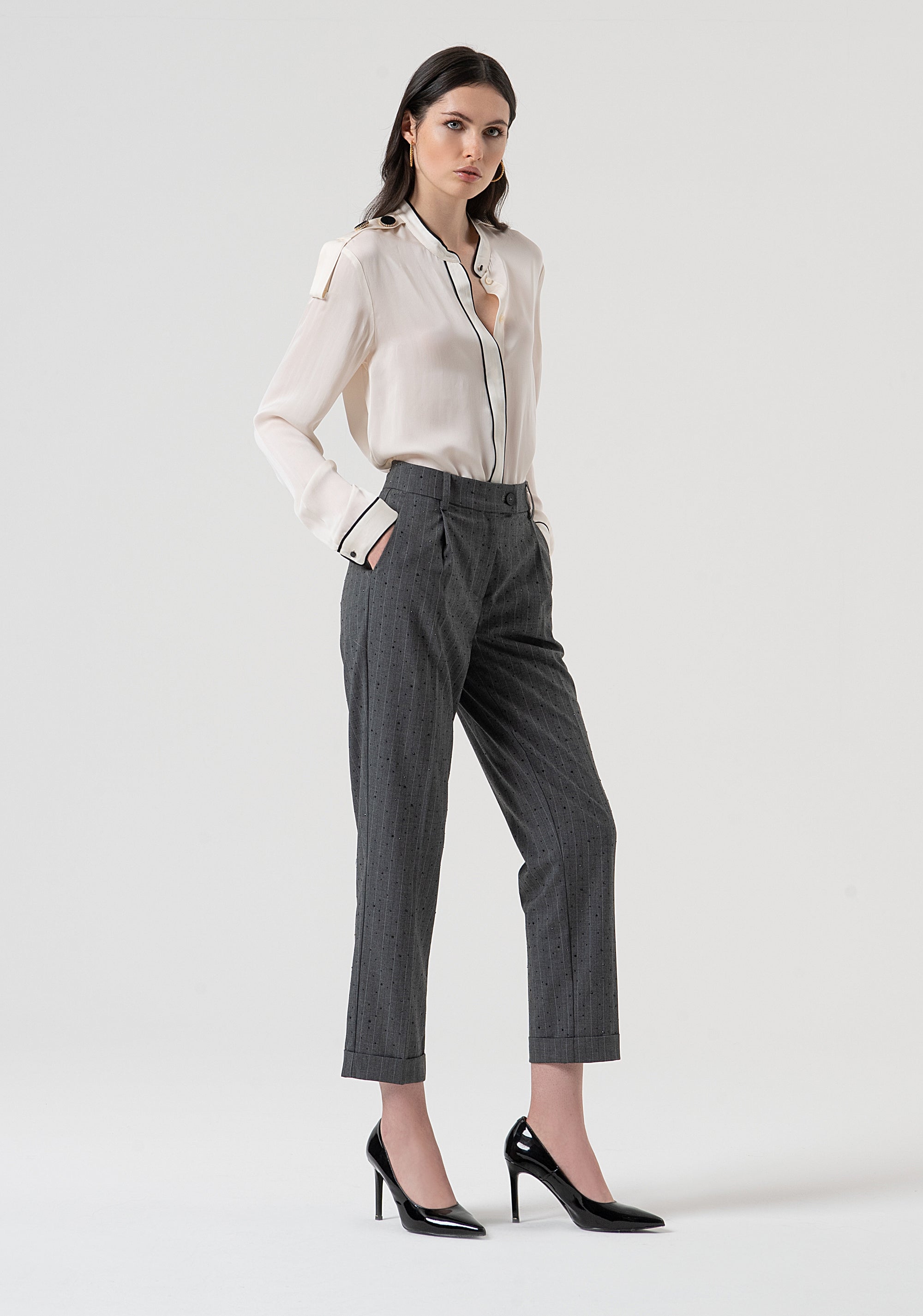 Chino pant regular fit made in pinstriped fabric with strass Fracomina FR25WV4009W459D4-121-3