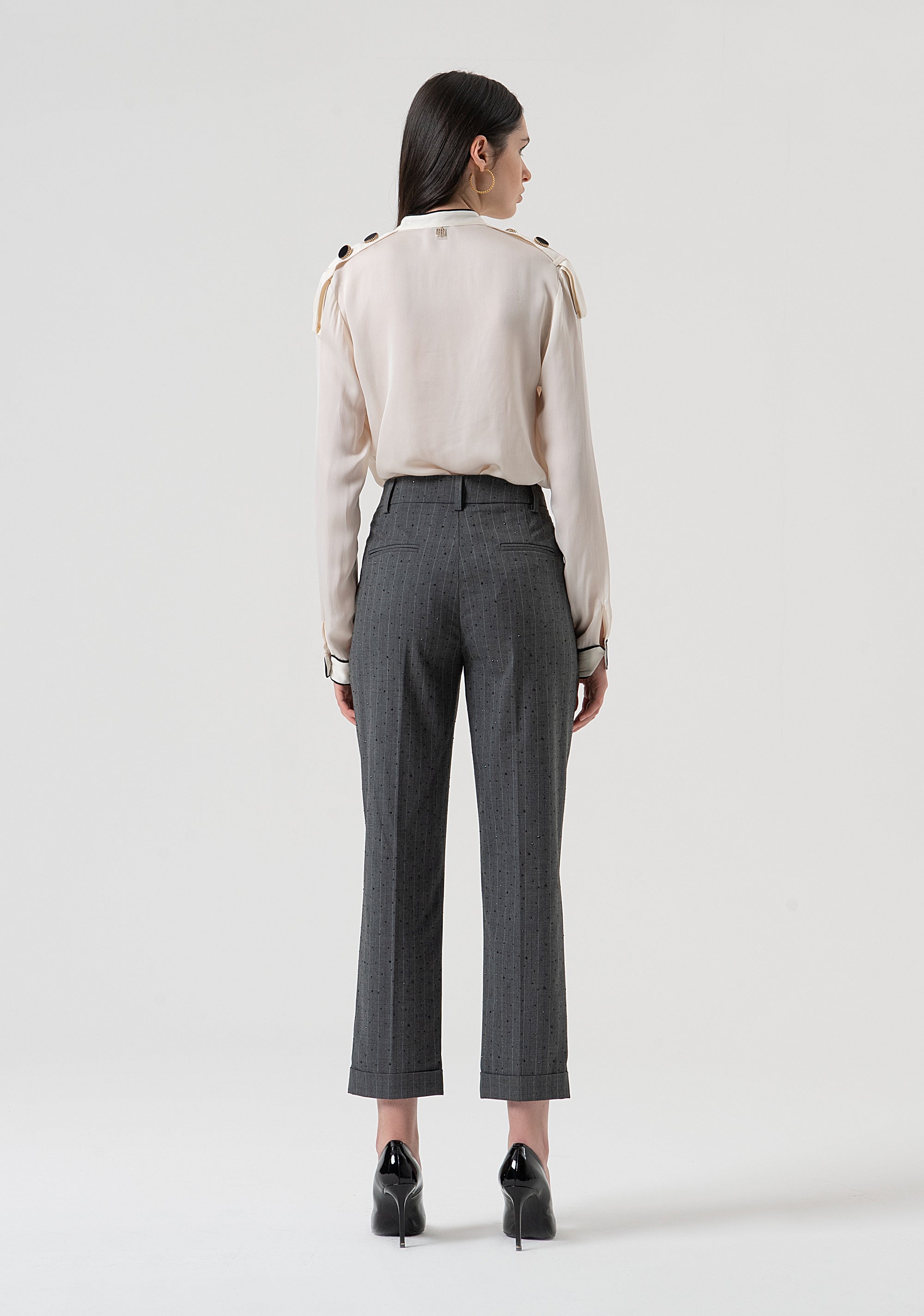 Chino pant regular fit made in pinstriped fabric with strass Fracomina FR25WV4009W459D4-121-4