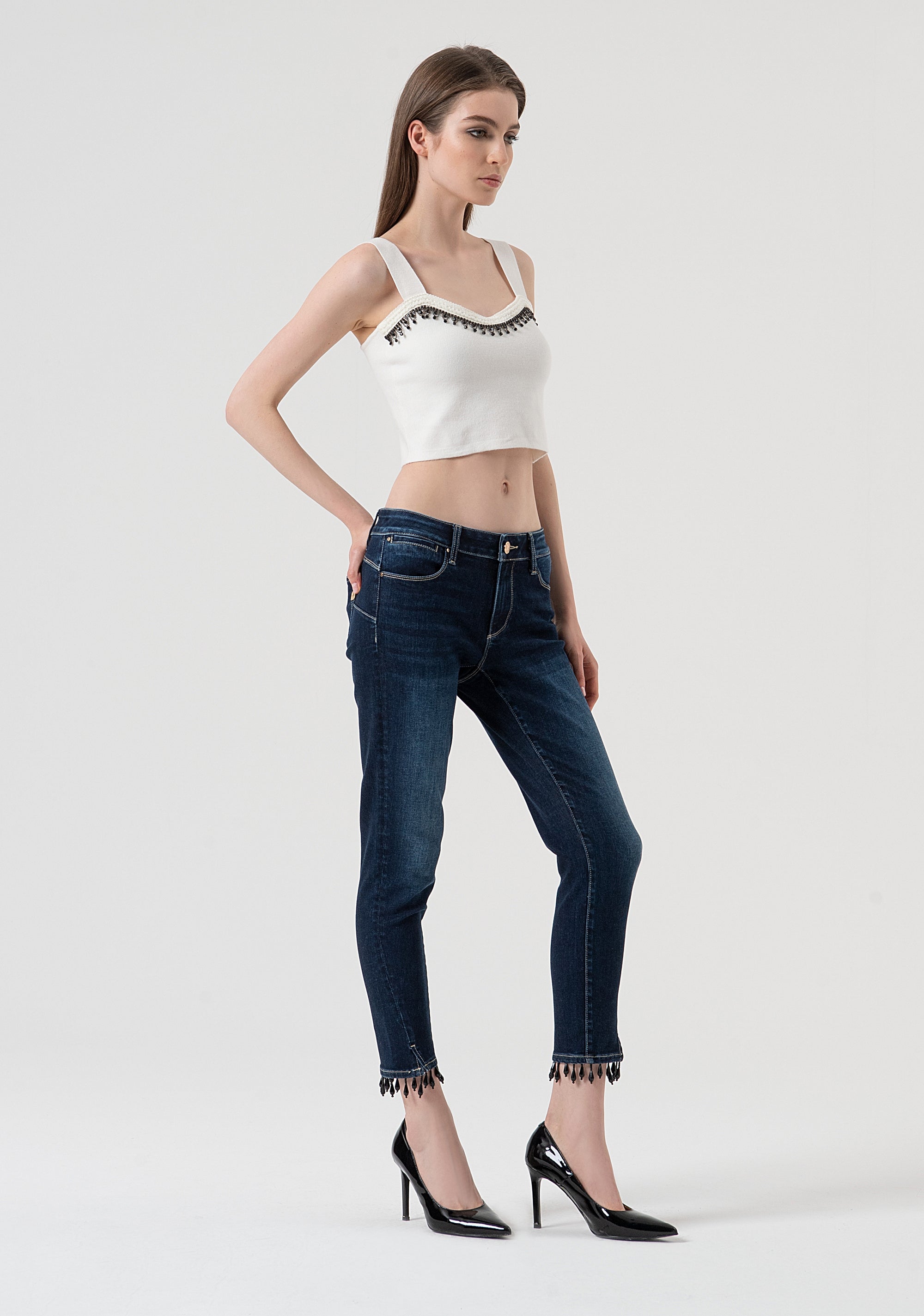 Jeans slim fit cropped with push-up effect made in denim with dark wash Fracomina FR25WV9002D46001-117-3