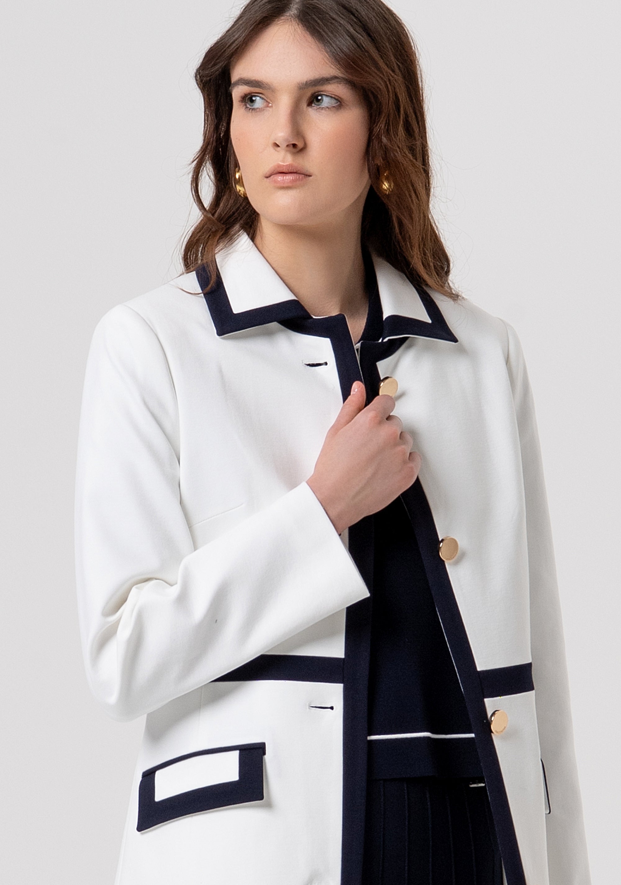 Dust coat jacket slim fit with central opening with buttons Fracomina FR26SC1004W72701-957-2
