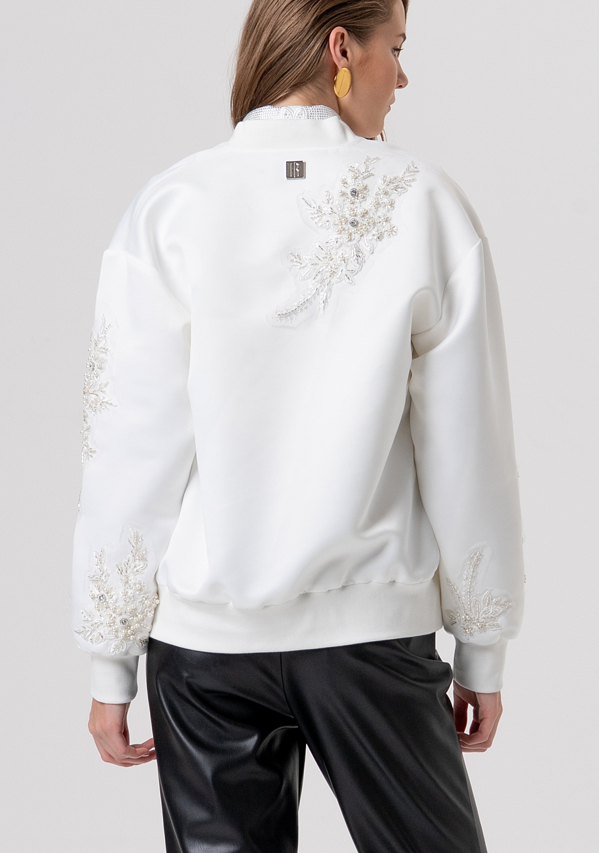 Bomber jacket oversize with pearls application, embroideries and shiny stones Fracomina FR26SC1006W411R9-278-3