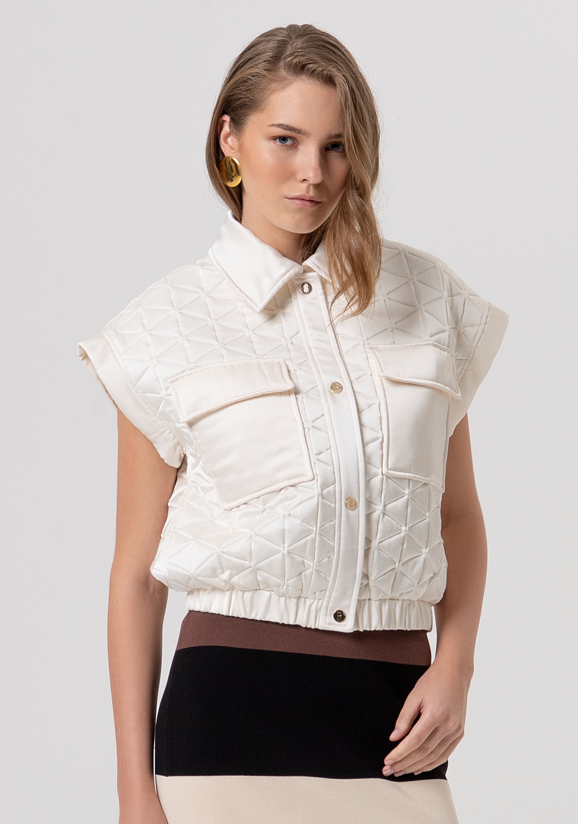 Sleeveless padded jacket with big pockets at the chest Fracomina FR26SC3004O45301-108-1