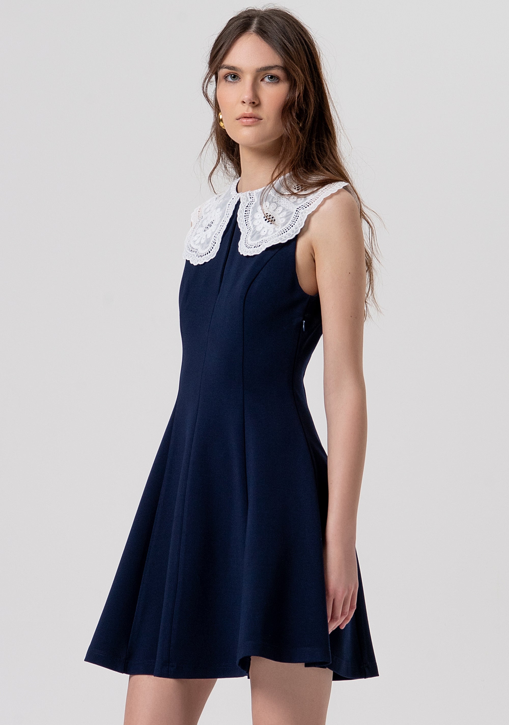 Sleeveless dress with lace collar Fracomina FR26SD1005W71601-968-2