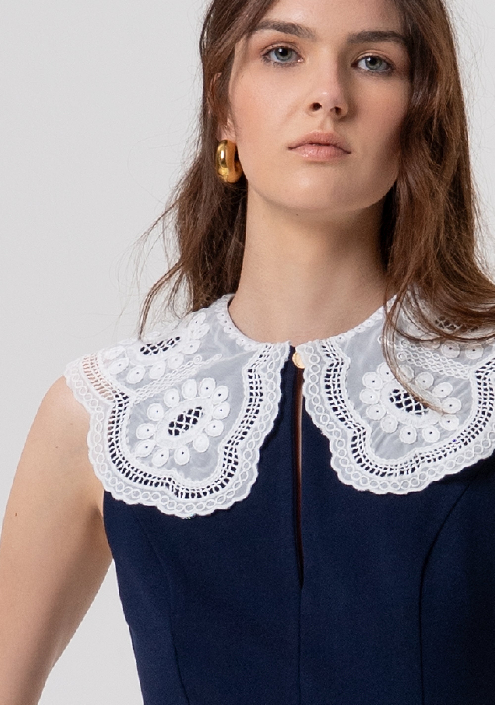 Sleeveless dress with lace collar Fracomina FR26SD1005W71601-968-3