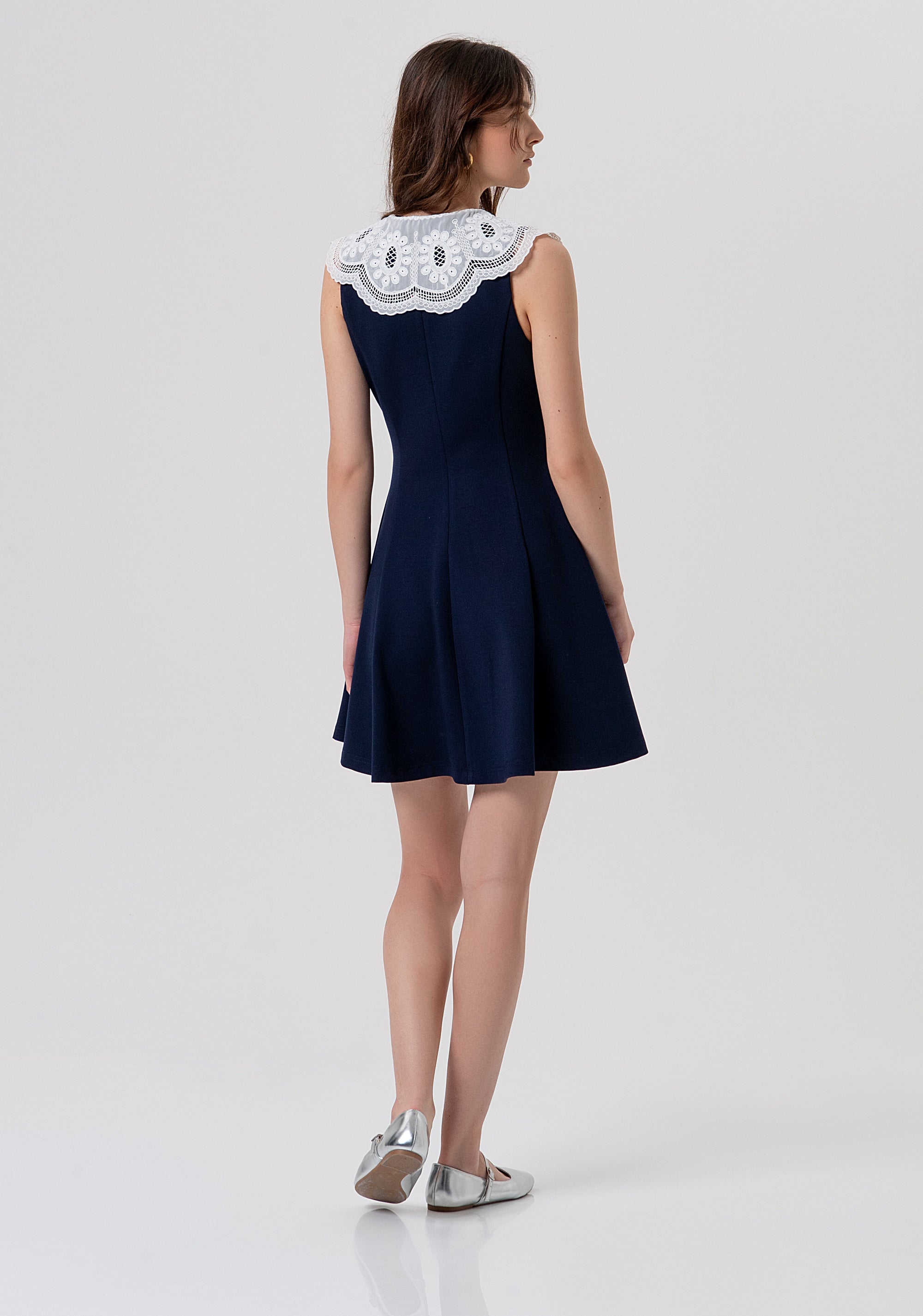 Sleeveless dress with lace collar Fracomina FR26SD1005W71601-968-4