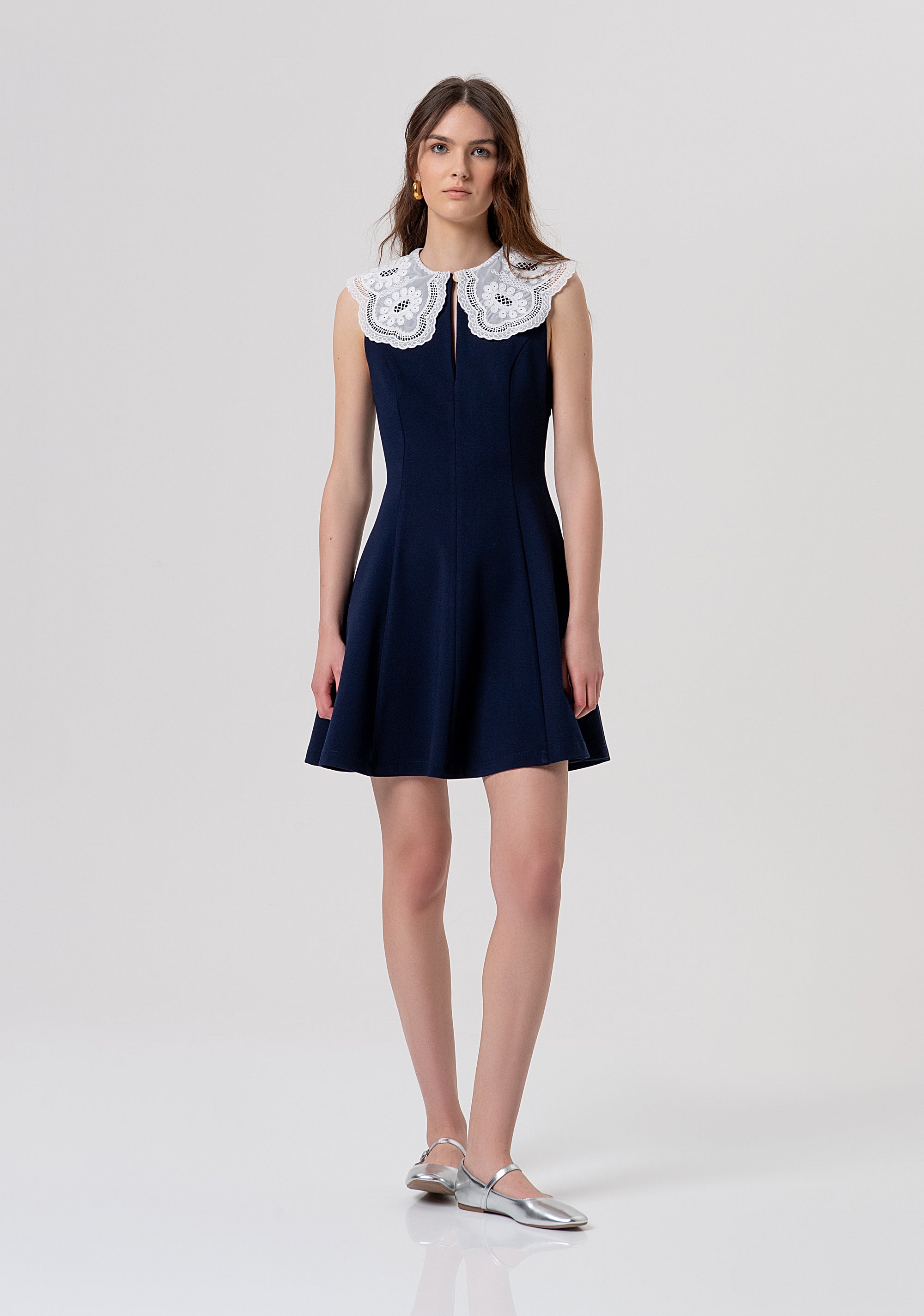 Sleeveless dress with lace collar Fracomina FR26SD1005W71601-968