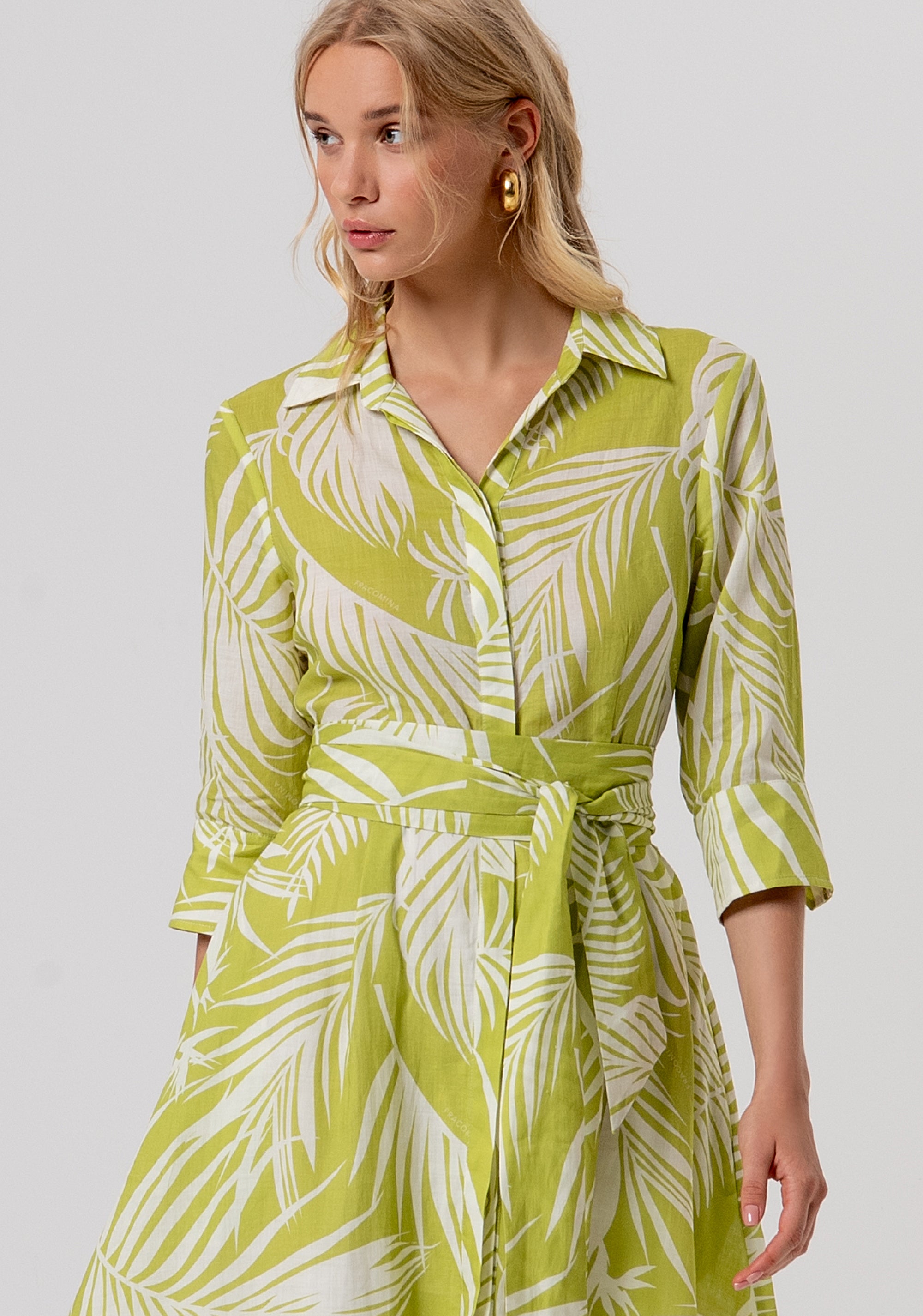 Long chemisier dress regular fit with leaves pattern Fracomina FR26SD3013W835R8-M36-2