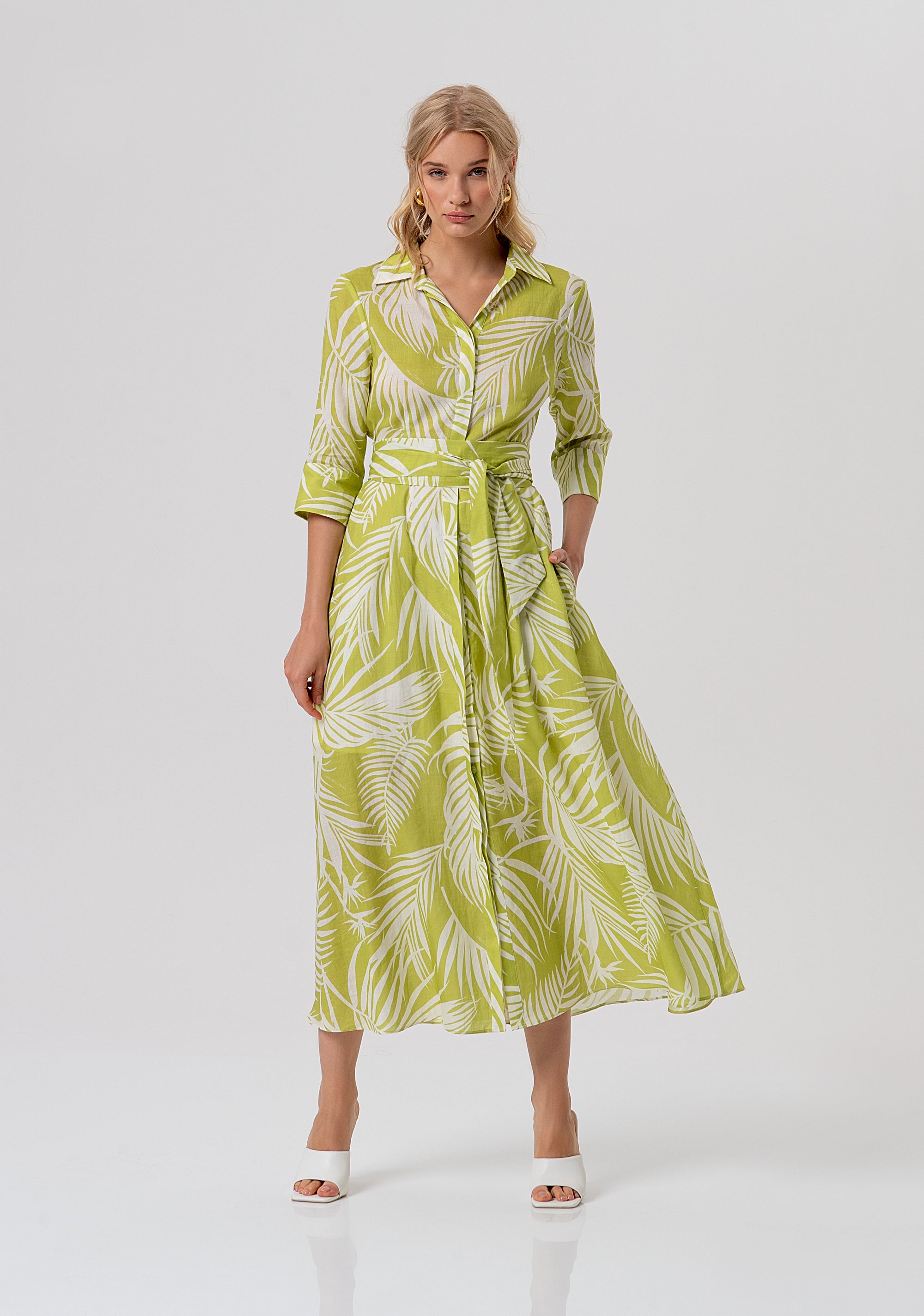 Long chemisier dress regular fit with leaves pattern Fracomina FR26SD3013W835R8-M36